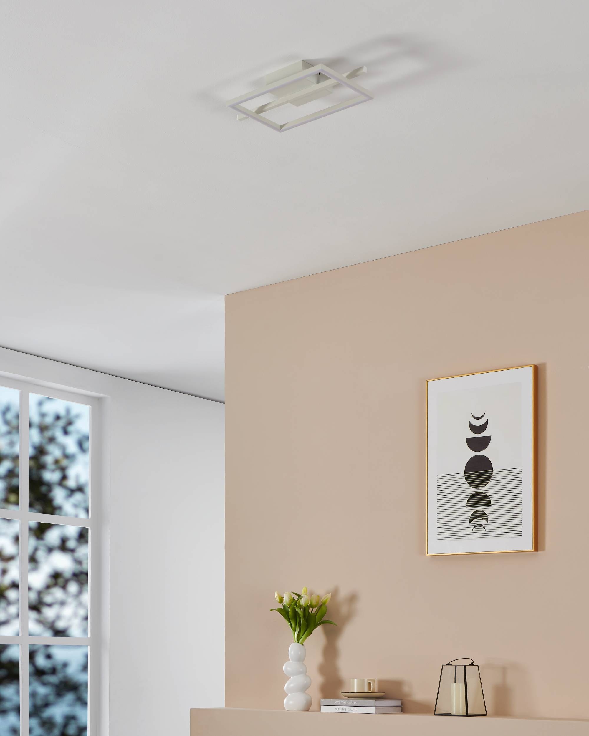 EGLO Deckenleuchte »Amandolo Deckenlampe RGB Backlight Fernbedienung inkl. geometrisch« LED-Modul 1 Stk. Kaltweiß | RGB Wand-/Deckenleuchte - L40 x B20 x H6,5 cm - weiß - 17W inkl.