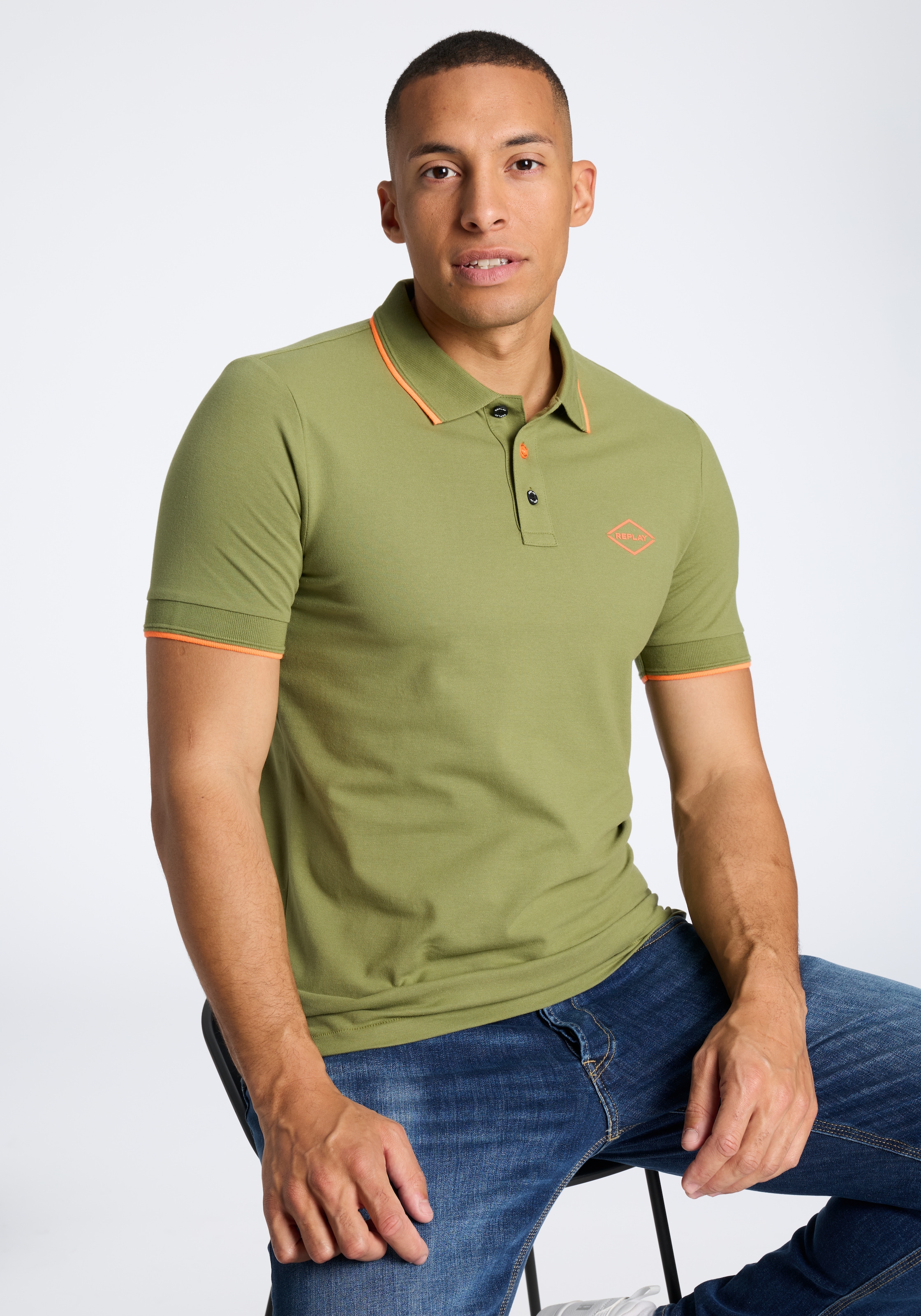 Replay Poloshirt mit Kontrastdetails, Baumwoll-Mix