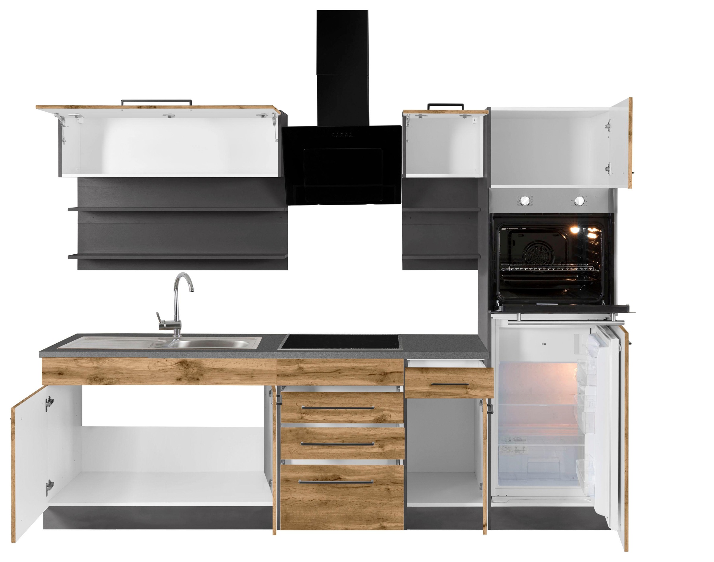 KOCHSTATION Küchenzeile »KS-Tulsa« ohne E-Geräte, Breite 270 cm, schwarze Metallgriffe, MDF Fronten