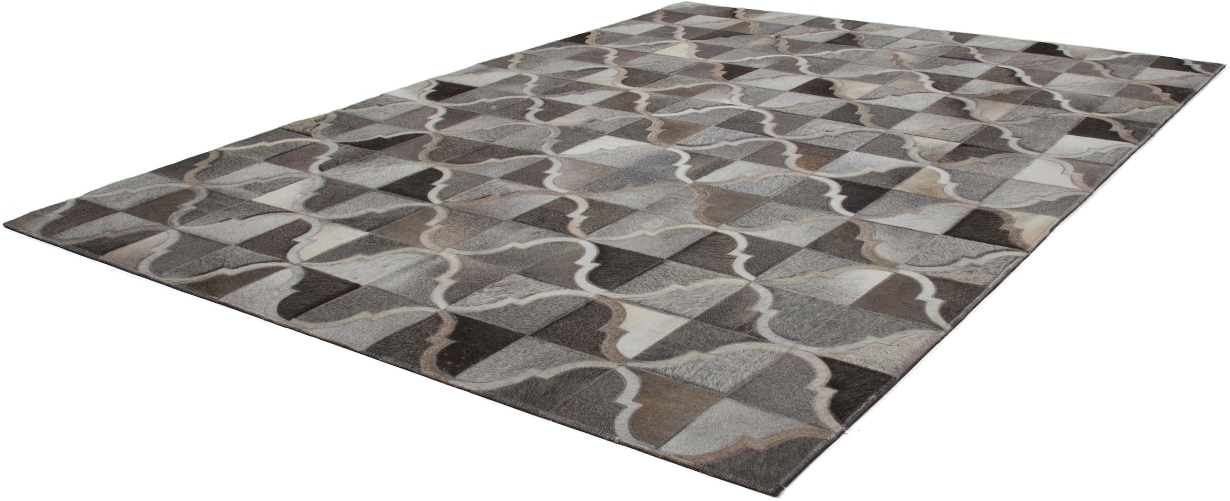 Kayoom Fellteppich »Lavish 310 Lederteppich«, rechteckig, 8 mm Höhe, Patchwork-echtes Leder-Fell, Wohnzimmer