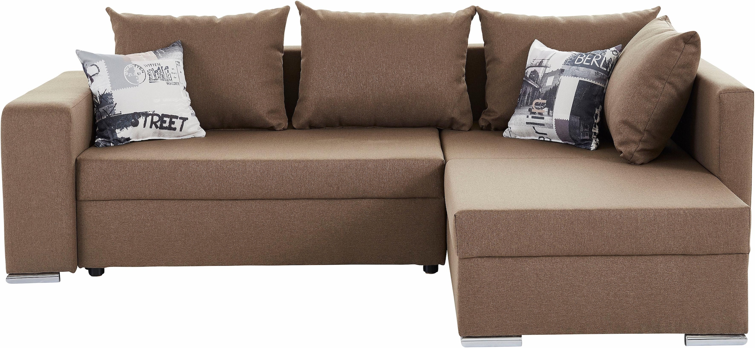 Ecksofa John mit Bettfunktion, Bettkasten und Regalarmteil