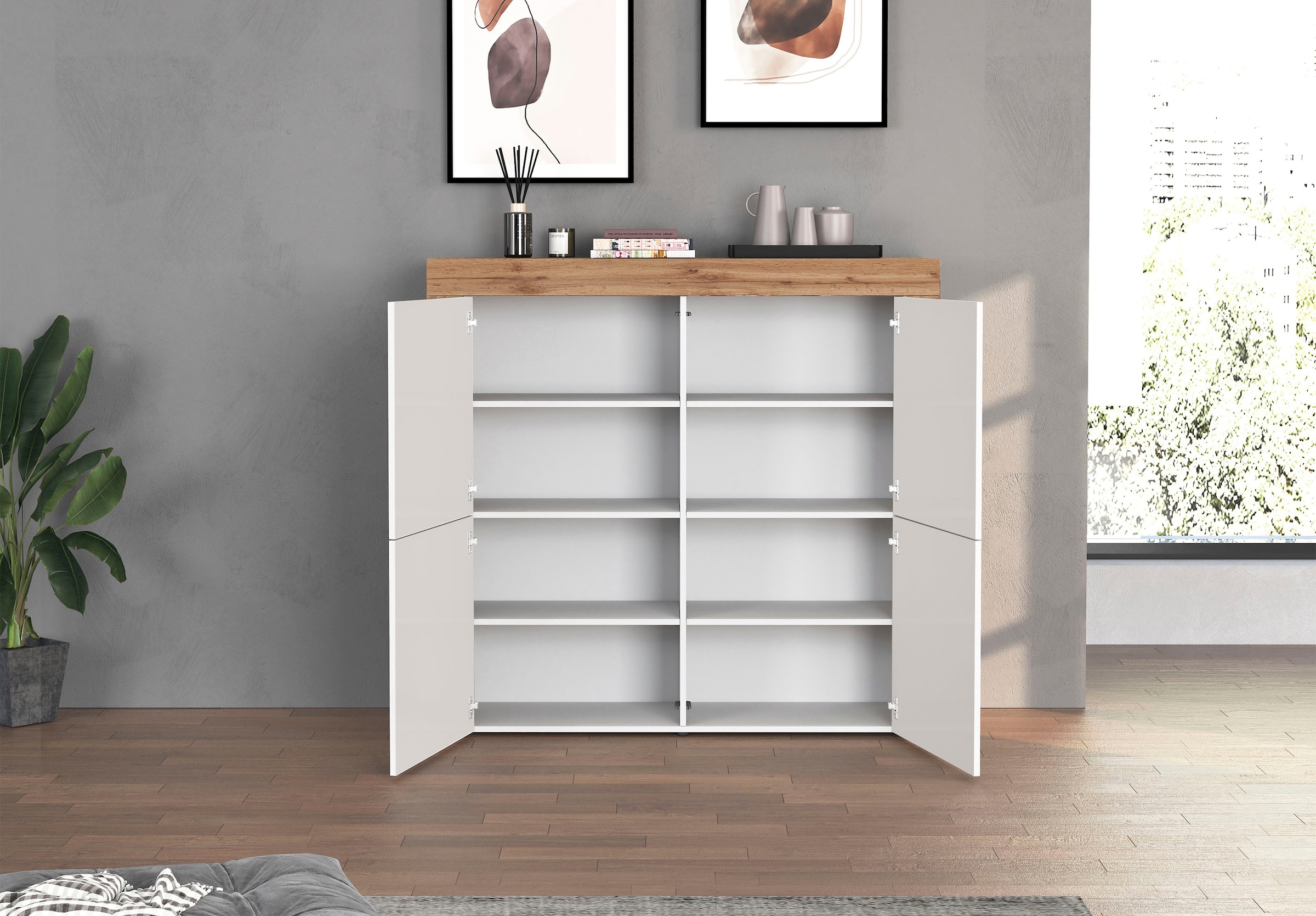 INOSIGN Highboard »CHRONOS Breite 140 cm mit 4 Türen und 8 Fächer 'Made in Italy'«, (1 St.), Hohes Sideboard, Kommode, Schrank, Grifflos mit Push to Open