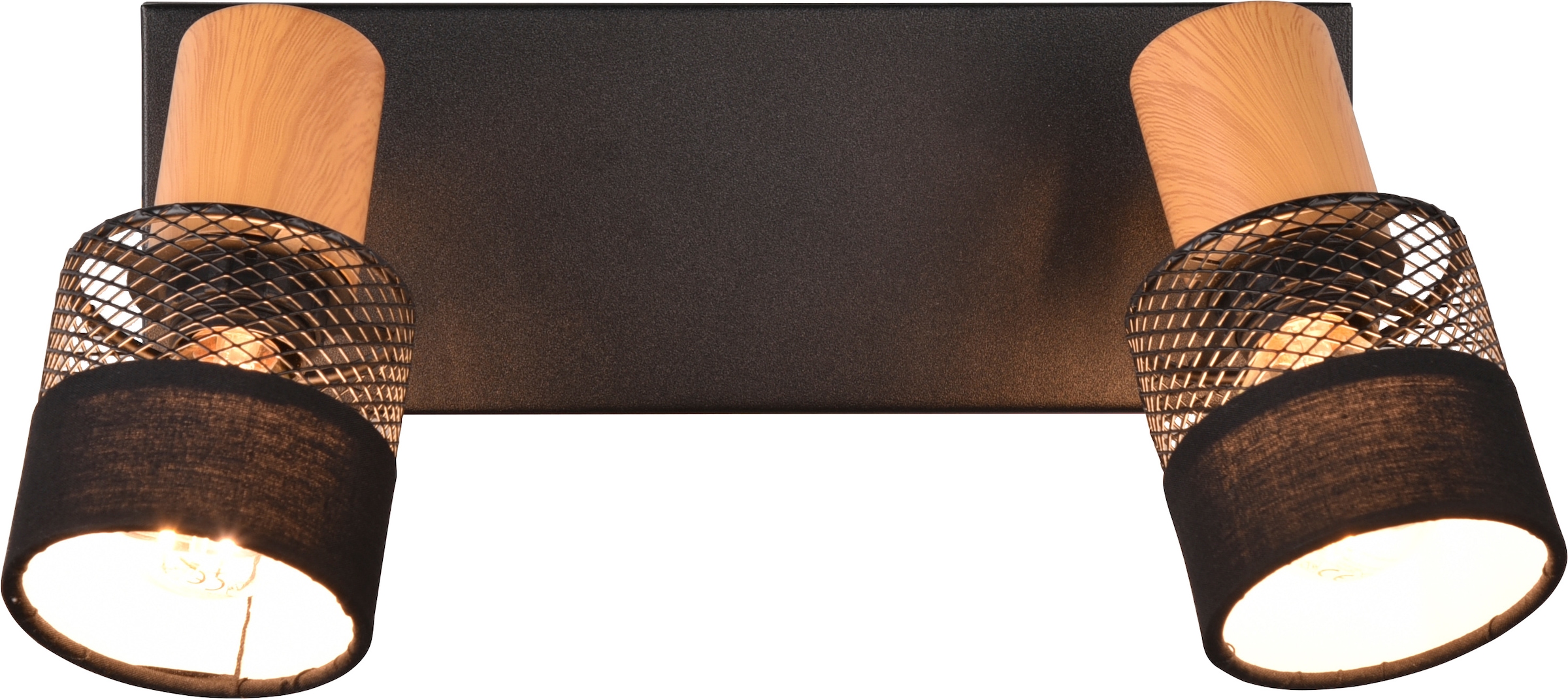 TRIO Leuchten Deckenstrahler »NANDINI, Spot exkl E14 max 10W, flexibel drehbarer Spot« E14 1 Stk. warmweiß - kaltweiß Deckenspot mit Schirm aus Holz, Stoff und Metall, Ø7cm Schirm