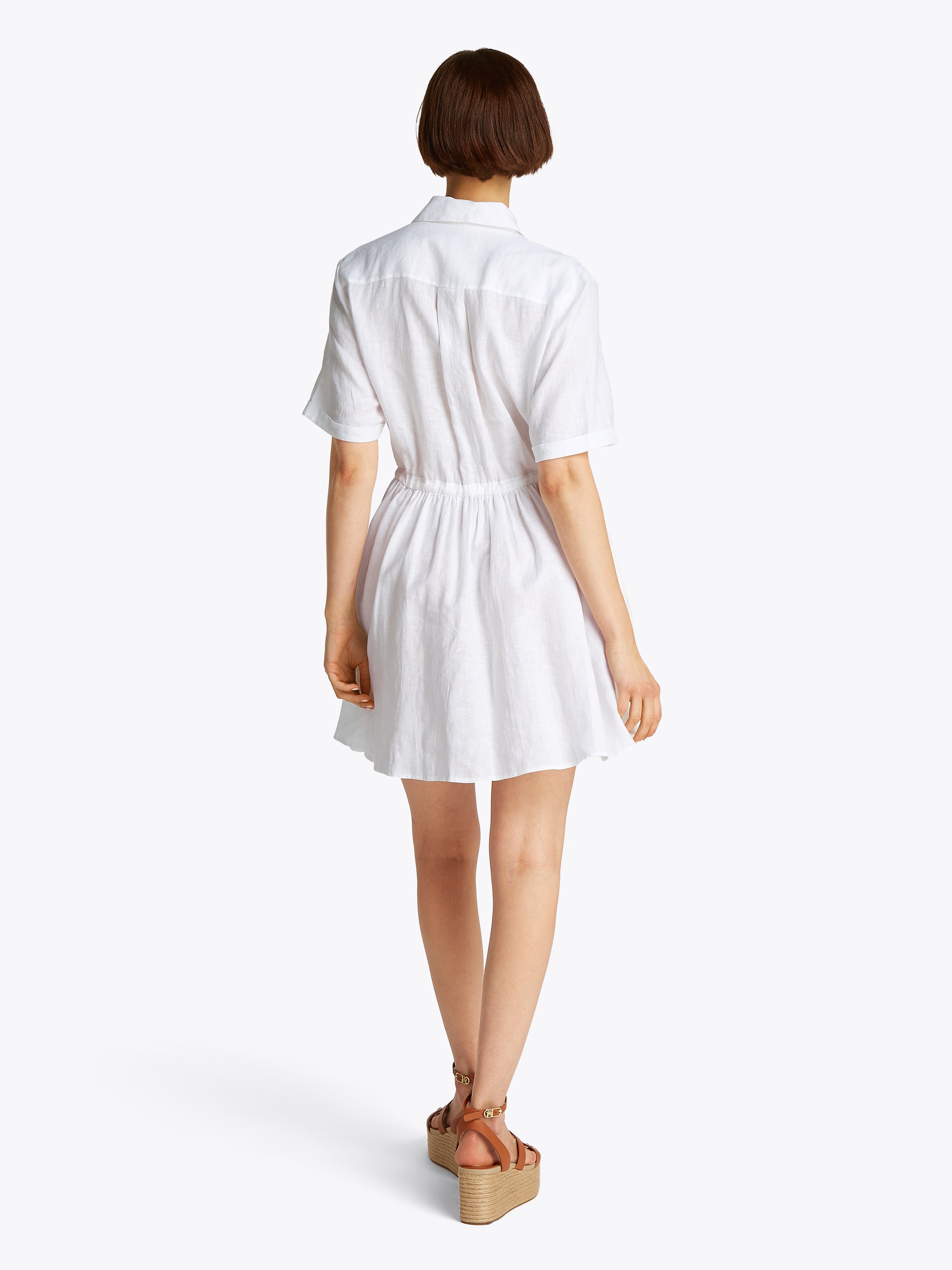 Tommy Hilfiger Hemdblusenkleid »ESS LINEN S/S SHORT DRESS«, mit Tunnelzug in der Taille, mit Rückenfalte,kühlendes Premium Leinen