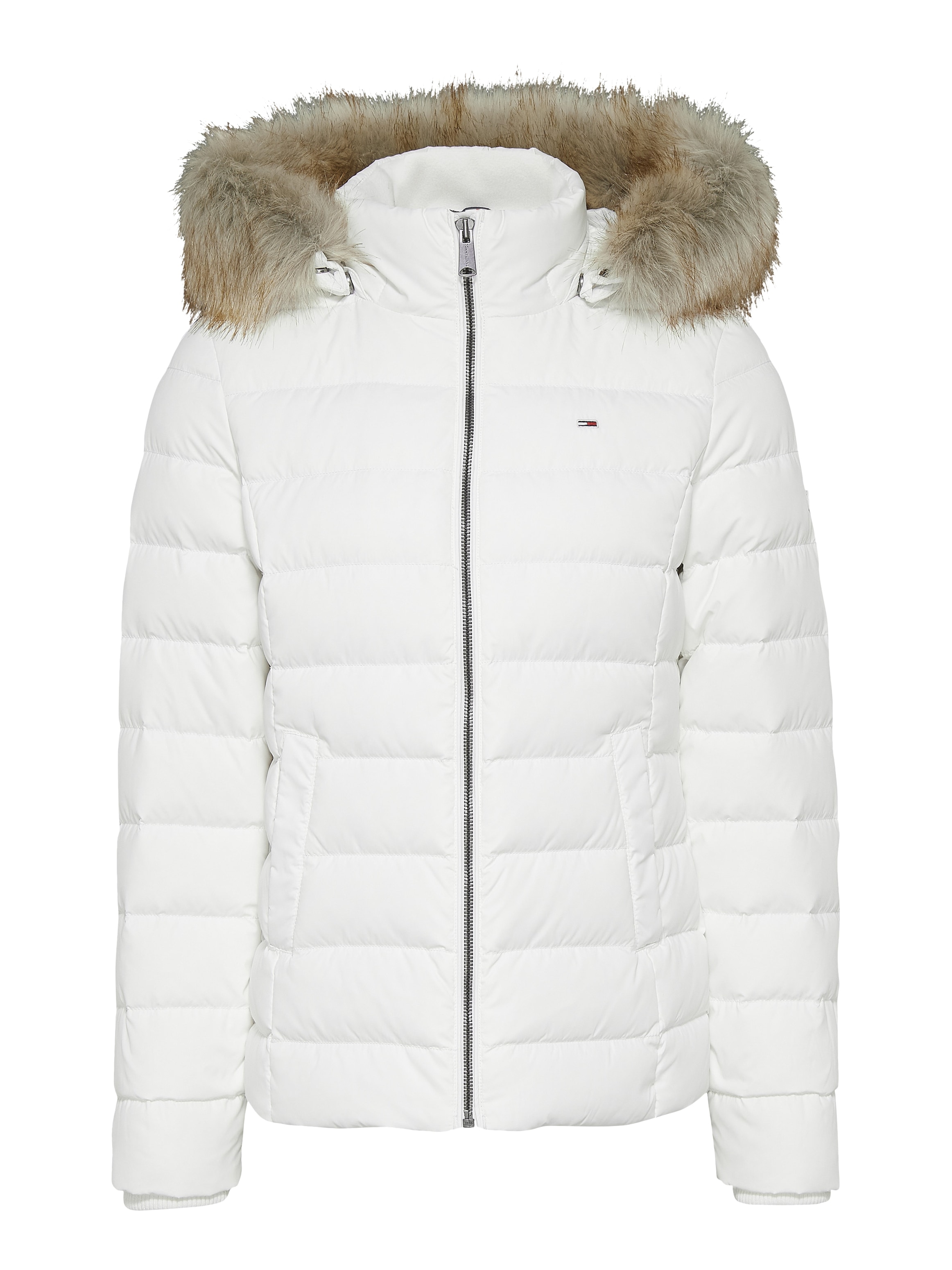 Tommy Jeans Daunenjacke »BASIC HOODED DOWN JACKET«, mit Kapuze, mit Fellimitat an der Kapuze & Tommy Jeans Logo-Flag