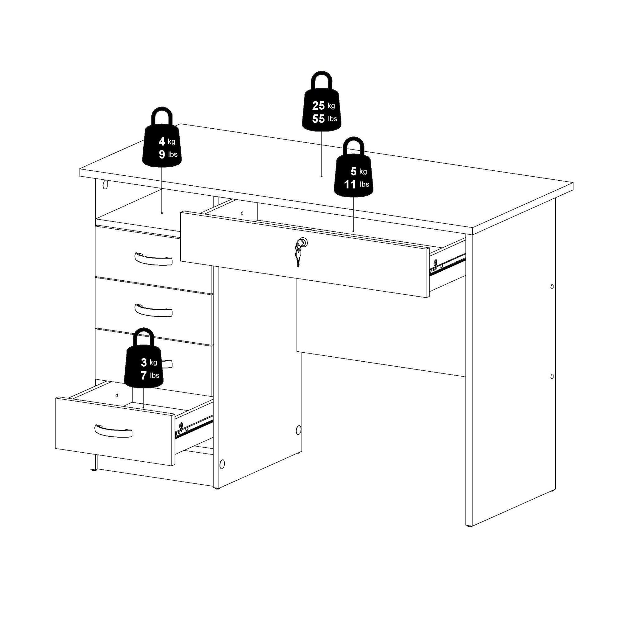 INOSIGN Schreibtisch »Funktion Plus, Arbeitstisch, Bürotisch«, Computertisch mit 5 Schubladen,1 abschließbar,Breite 110 cm