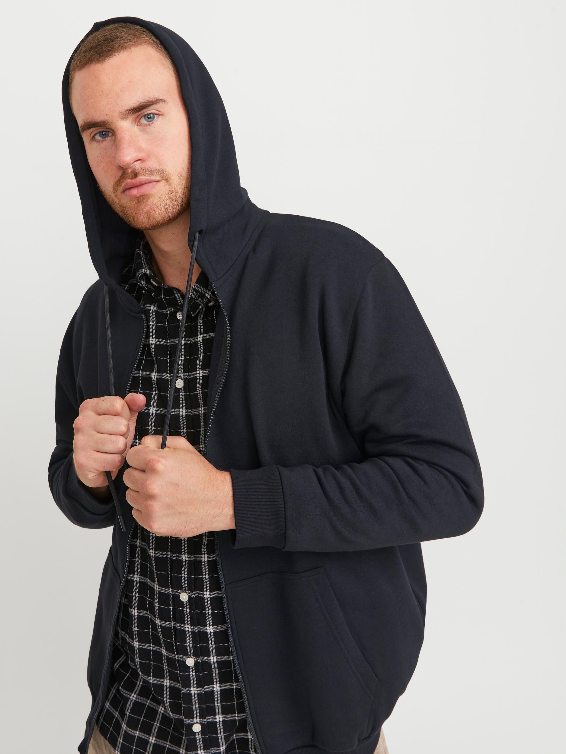 Jack & Jones PlusSize Kapuzensweatjacke »JJEBRADLEY mit Kapuze und weichem Innenmaterial«, unifarben, modisch, relaxed fit, Materialmix