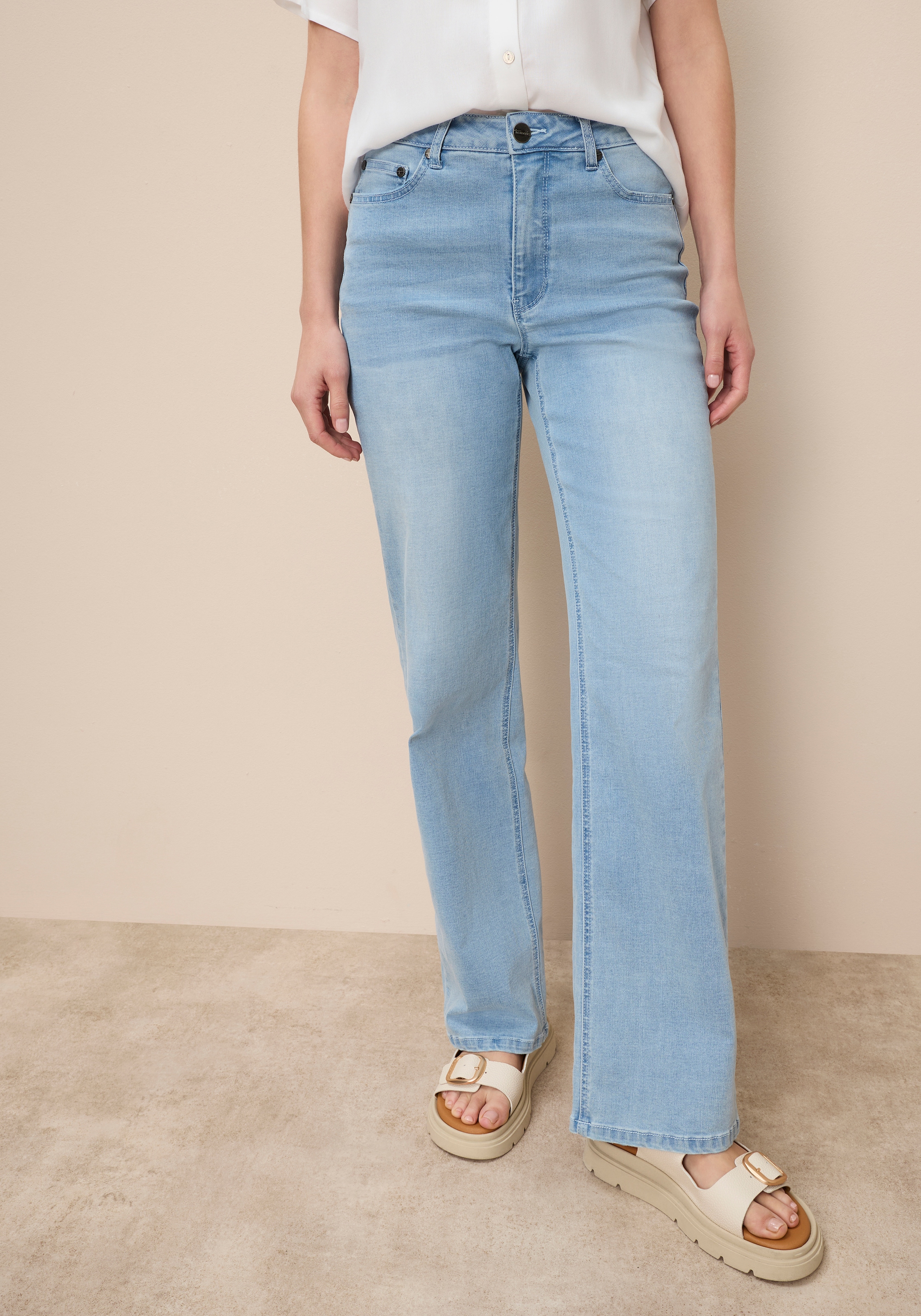 Tamaris Weite Jeans hohe Leibhöhe, langer Schnitt, mit Knopf-Applikationen