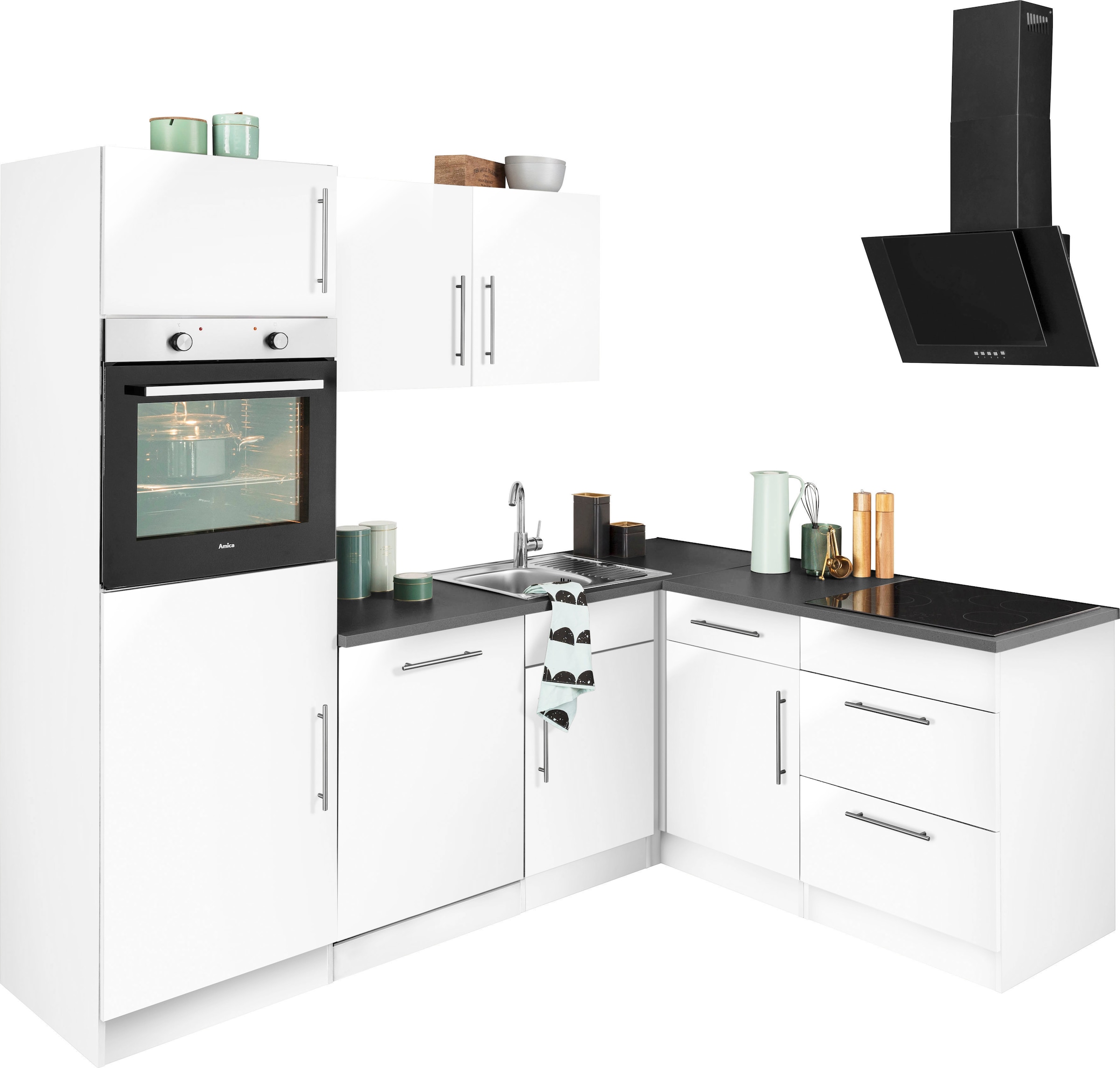 wiho Küchen Winkelküche »Cali«, mit jetzt E-Geräten, 230 %Sale x 170 Stellbreite cm im