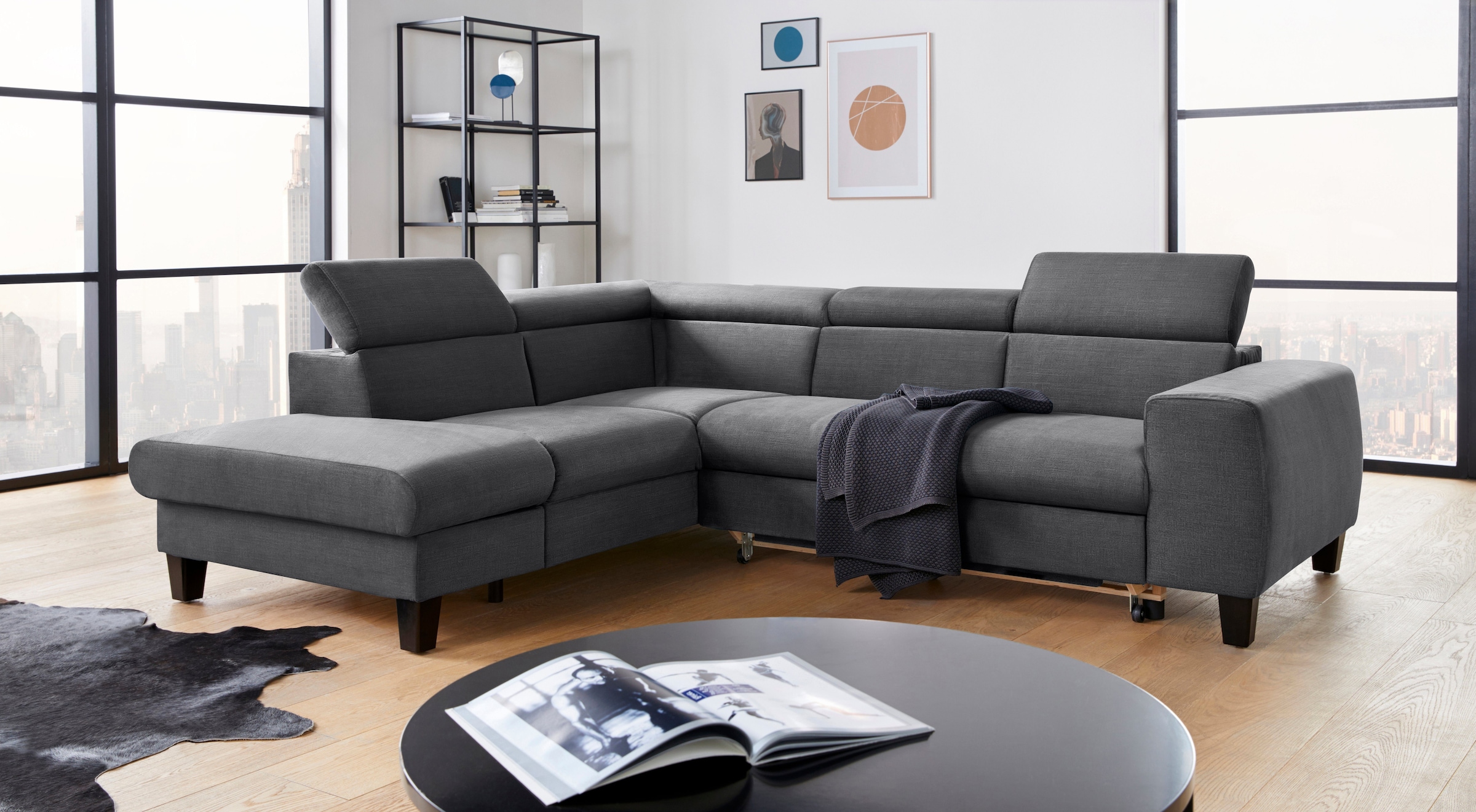 COTTA Polstergarnitur »Morven L-Form«, (Set), Set bestehend aus: Ecksofa mit Kopfteilverstellung & Hocker