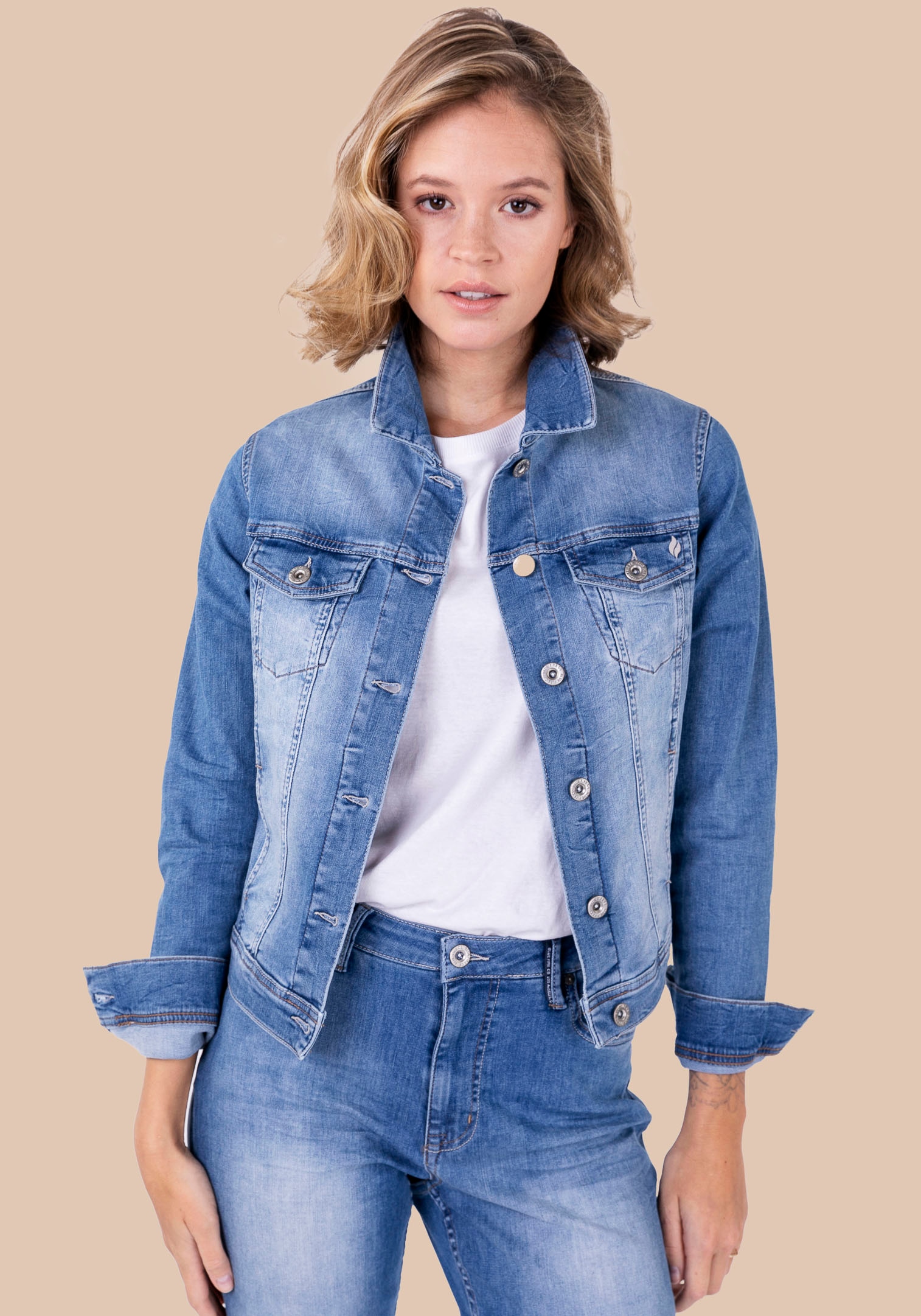 bequem elastischer »GIPSY«, aus kaufen Jeansjacke FIRE Denim-Qualität BLUE