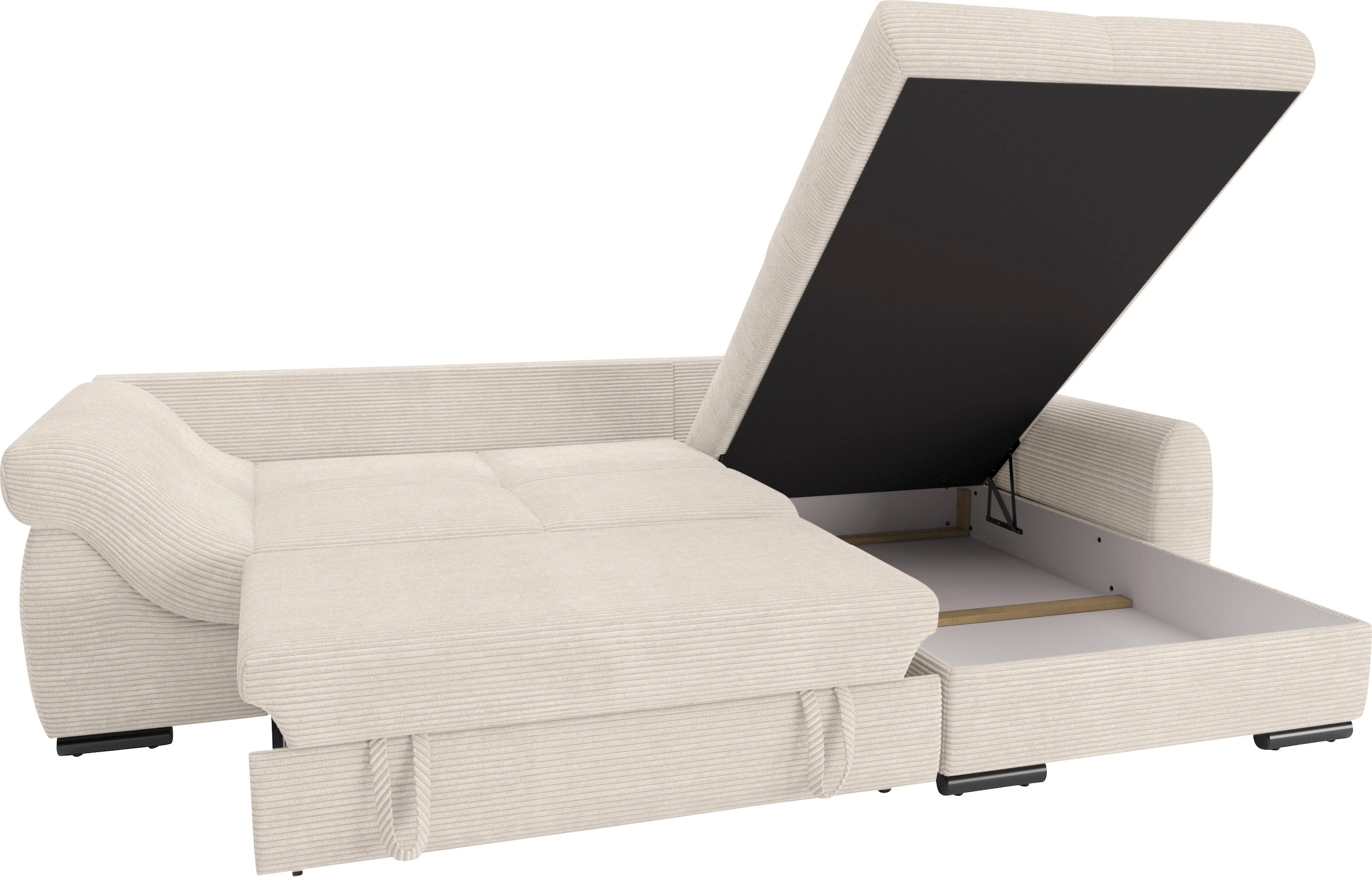 Mr. Couch Ecksofa »Livorno DuraFlex L-Form«, inkl. Hochschläfer-Bettauszug, XL-Bettkasten weiß beschichtet