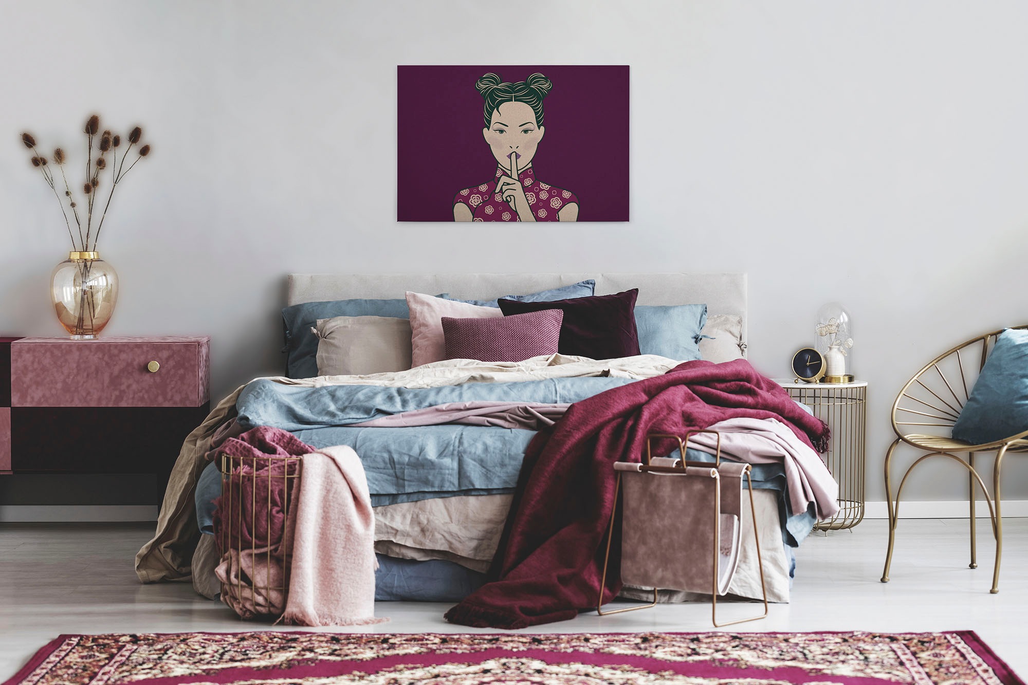 A.S. Création Leinwandbild »himari 3«, Kunst-Gemälde-Kinder, (1 St.), Keilrahmen Bild Asiatisch Frau Leinwand-Bild Wohnzimmer modern Kinder