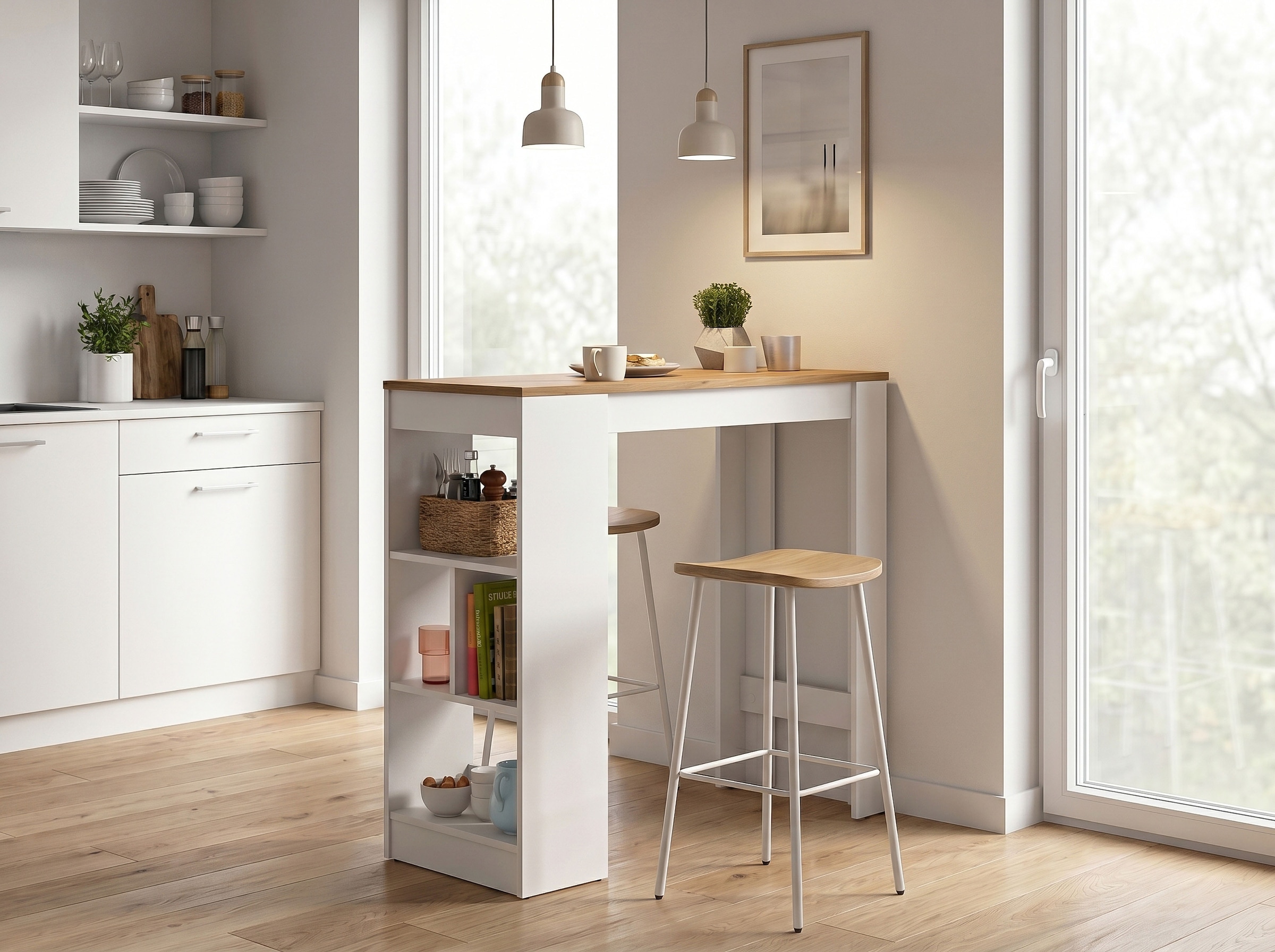 OTTO home Bartisch »NORDBY, Breite x Höhe: 105 x 103cm, 4 offene Fächer« Esstisch, Stehtisch, Tresentisch, Bistrotisch, Küchentisch