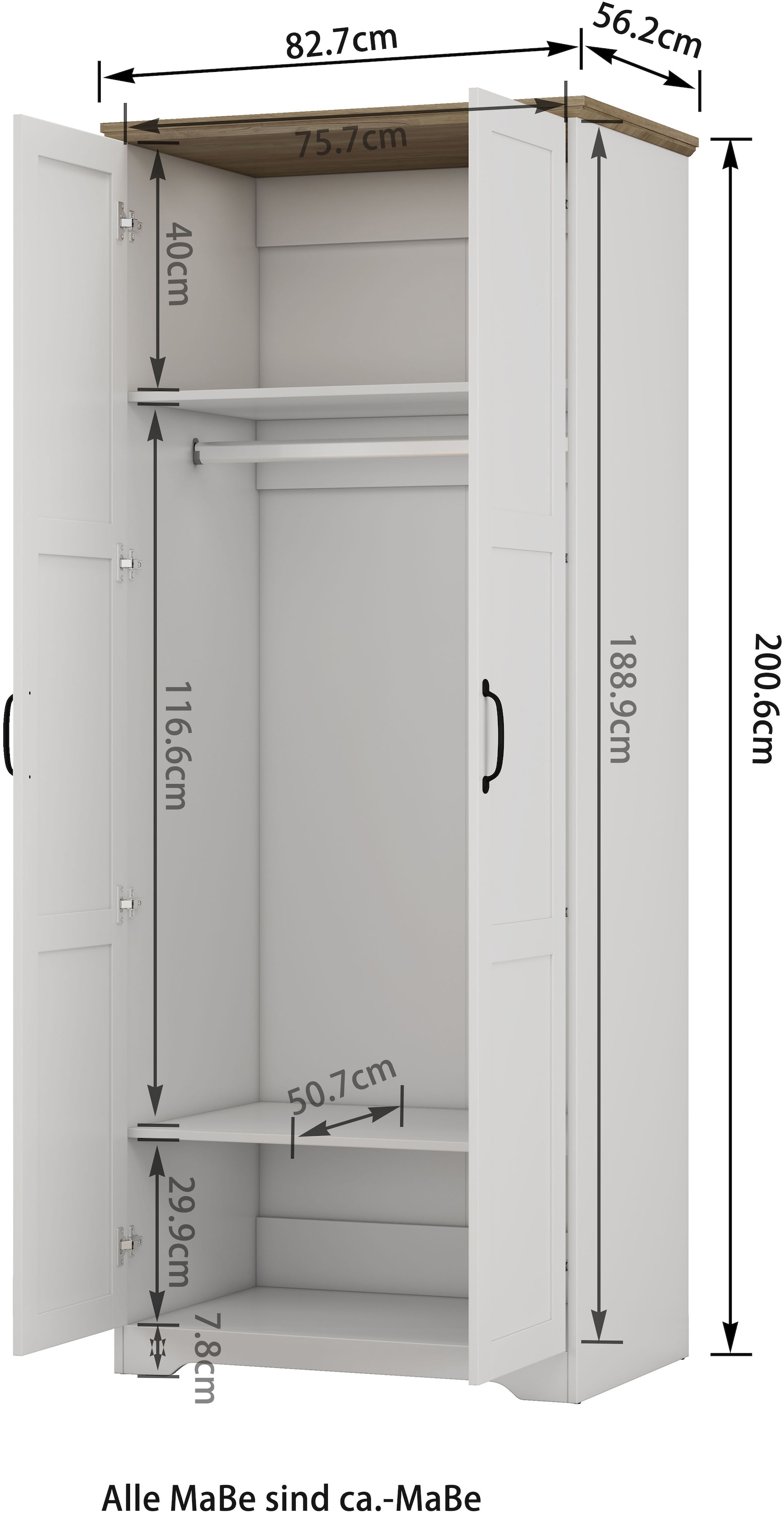 OTTO home Kleiderschrank »Emmilia Schrank Schlafzimmerschrank im Landhaus Design« Landhaus Schrank mit  2 Türen in Breite 82,7cm, Höhe 2m