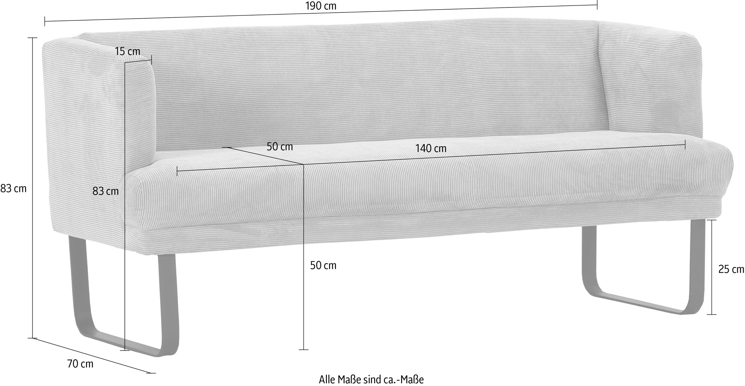Gutmann Factory Küchensofa, Breite 190 cm, Metallfüße