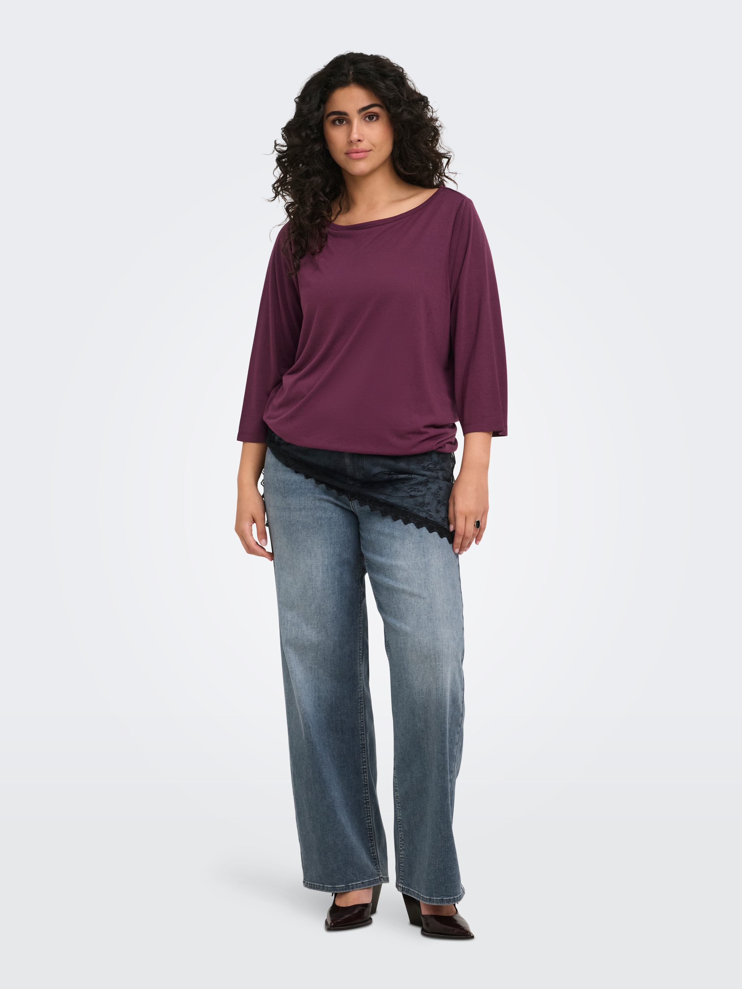 ONLY CARMAKOMA 3/4-Arm-Shirt »CARCARLINNE 3/4 BOATNECK TOP JRS« Materialmix, normal geschnitten