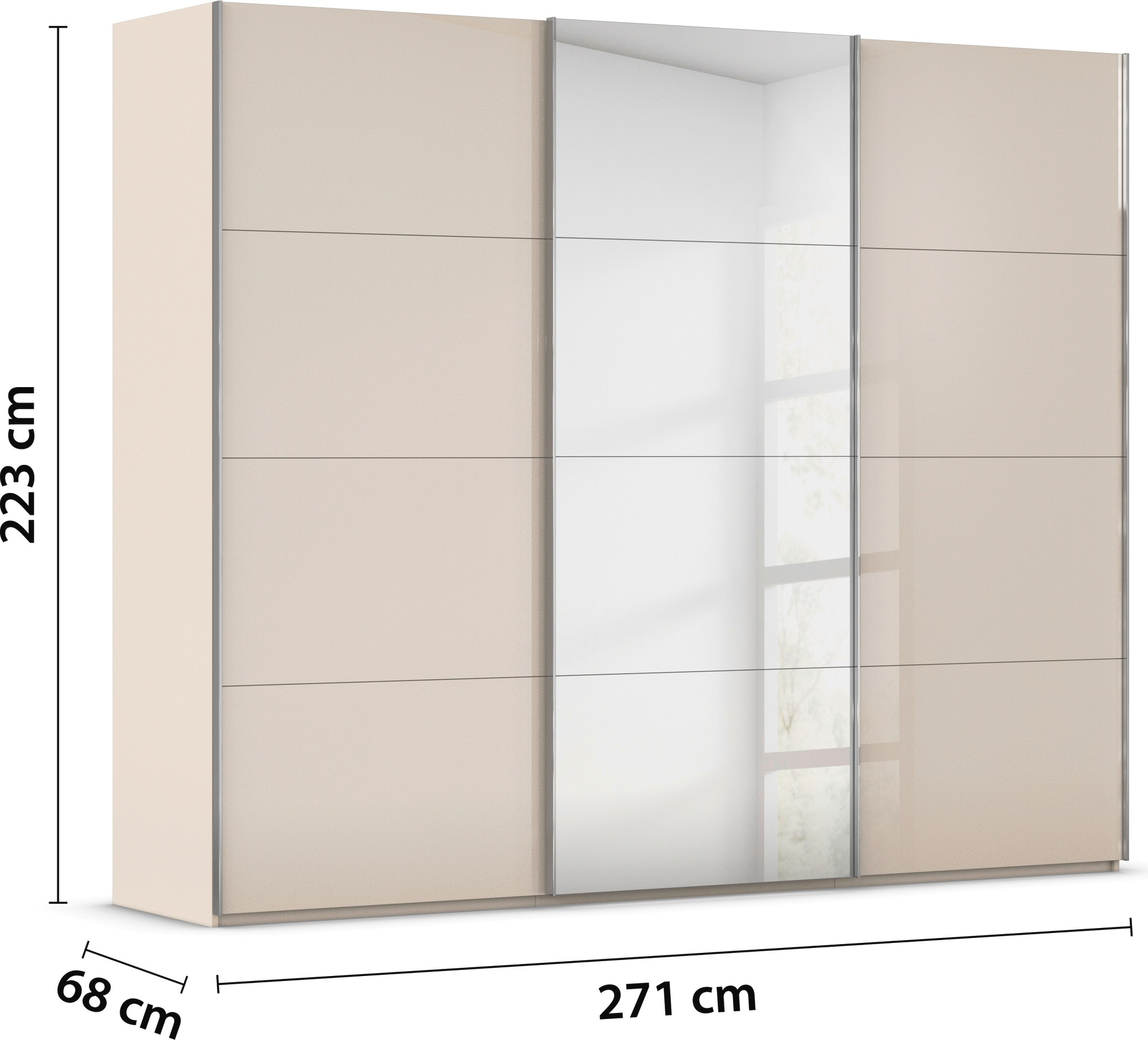 rauch Schwebetürenschrank »Kleiderschrank Schrank Garderobe Schlafzimmerschrank SCALE-FYRA«, edle viergeteilte Türen Spiegel/Glas-Mix viele Farben MADE IN GERMANY