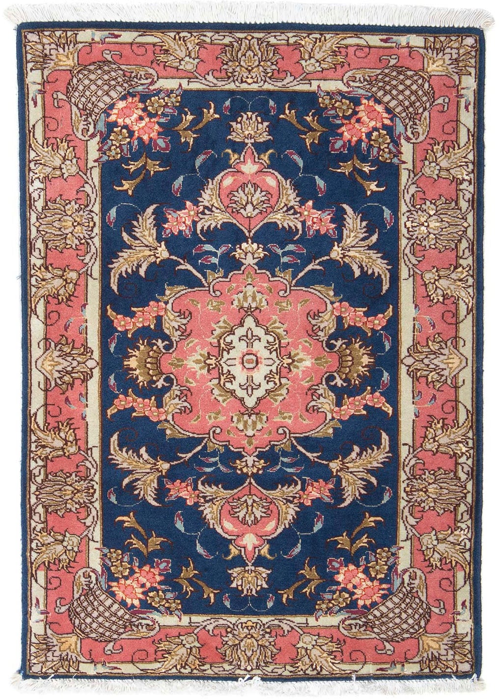 morgenland Wollteppich »Täbriz - 50 Raj Blumenmuster Blu scuro 91 x 61 cm«, günstig online kaufen