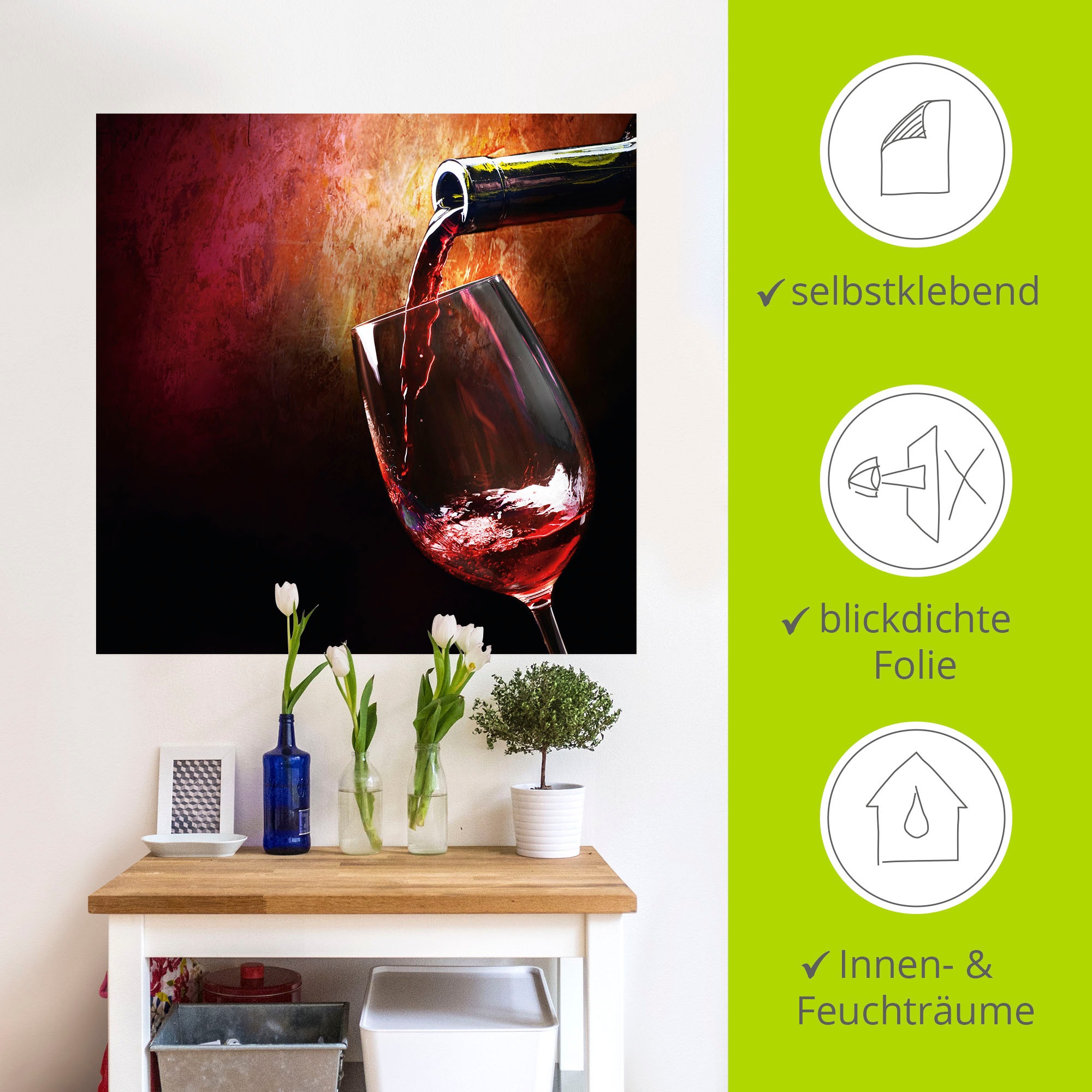 Artland Wandbild »Wein - Rotwein«, Getränke, (1 St.), als Alubild, Outdoorbild, Leinwandbild, Poster, Wandaufkleber