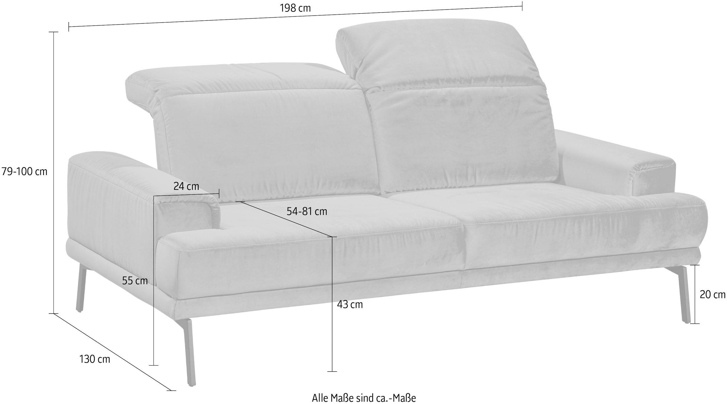 Musterring 2-Sitzer »MR 4580«, inkl. Kopf- und Sitztiefenverstellung, Fuß schwarz, B198 x T103 cm