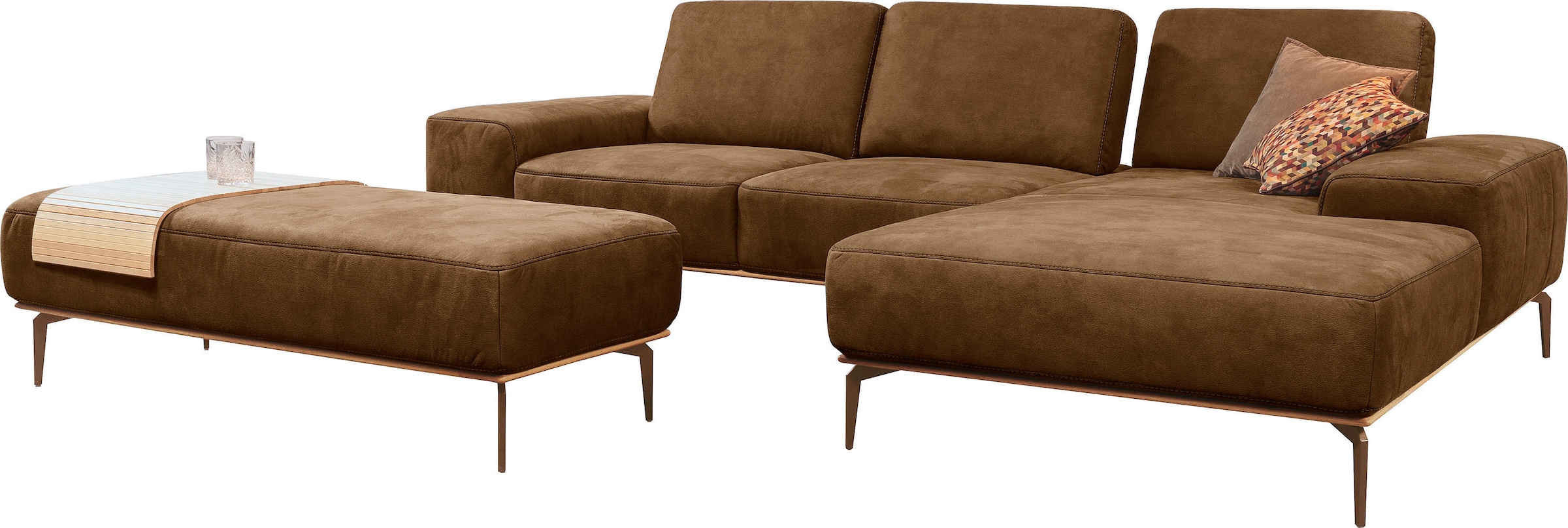 W.SCHILLIG Ecksofa »run, Designsofa mit tollem Sitzkomfort, L-Form«, mit Holzsockel, Füße in Bronze pulverbeschichtet, Breite 299 cm