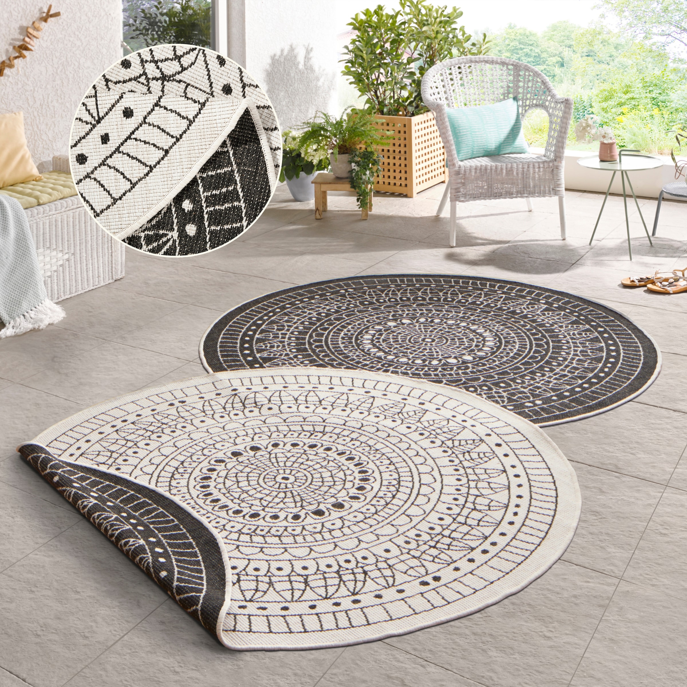 HANSE Home Teppich »Porto Wendeteppich« rund 5 mm Höhe In-& Outdoor, Wetterfest, Balkon, Garten, Wohnzimmer, Wasserfest