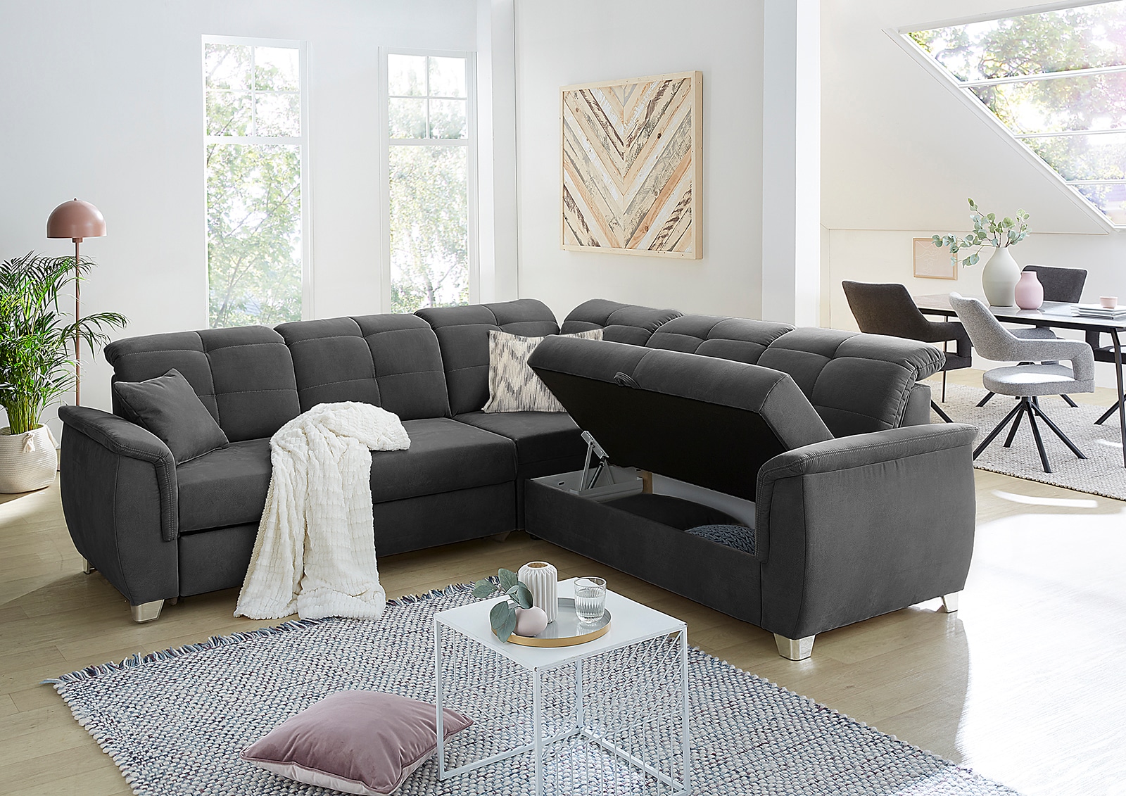 Jockenhöfer Gruppe Ecksofa Udine, verstellbare Kopfteile, Gästebett- und Relaxfunktion