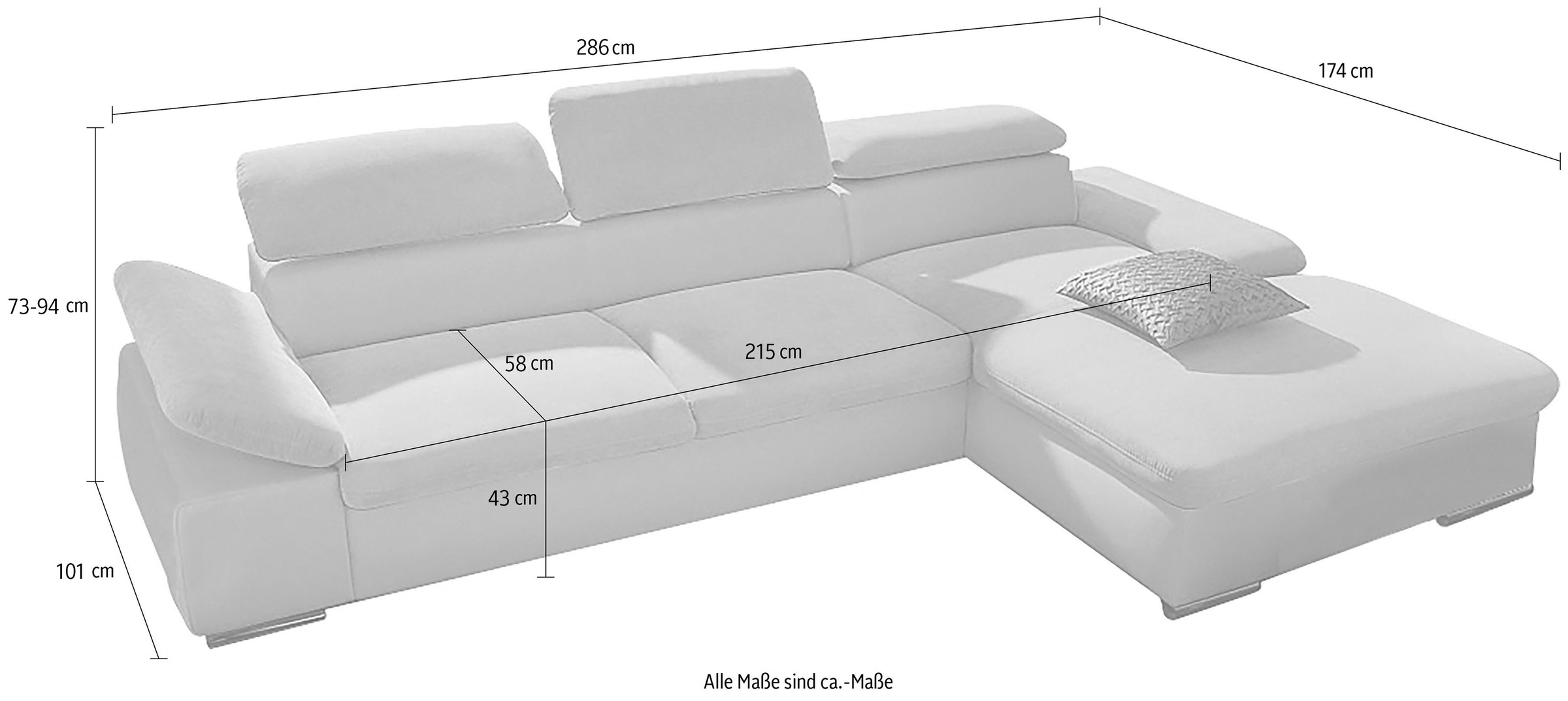 sit&more Ecksofa »Valantine L-Form«, inkl. Kopf- und Armteilverstellung, wahlweise mit Bettfunktion