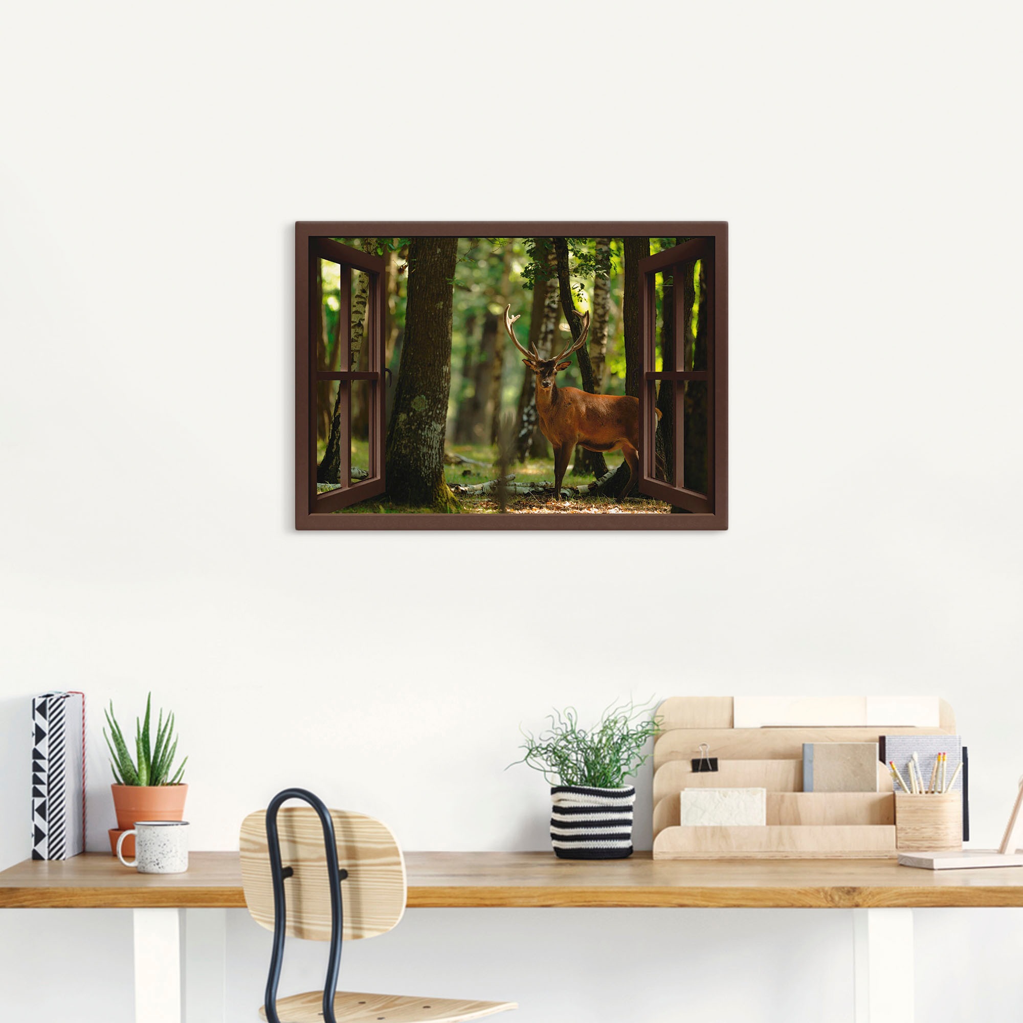Artland Wandbild »Fensterblick - Hirsch 4 - Wald« Fensterblick 1 Stk. tlg. günstig online kaufen