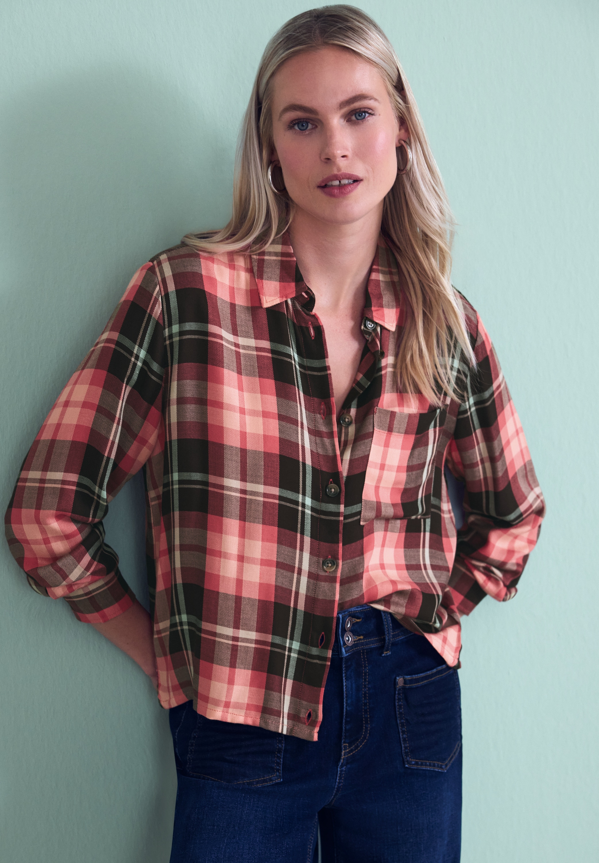 STREET ONE Langarmbluse in Karo-Optik und als Viskose