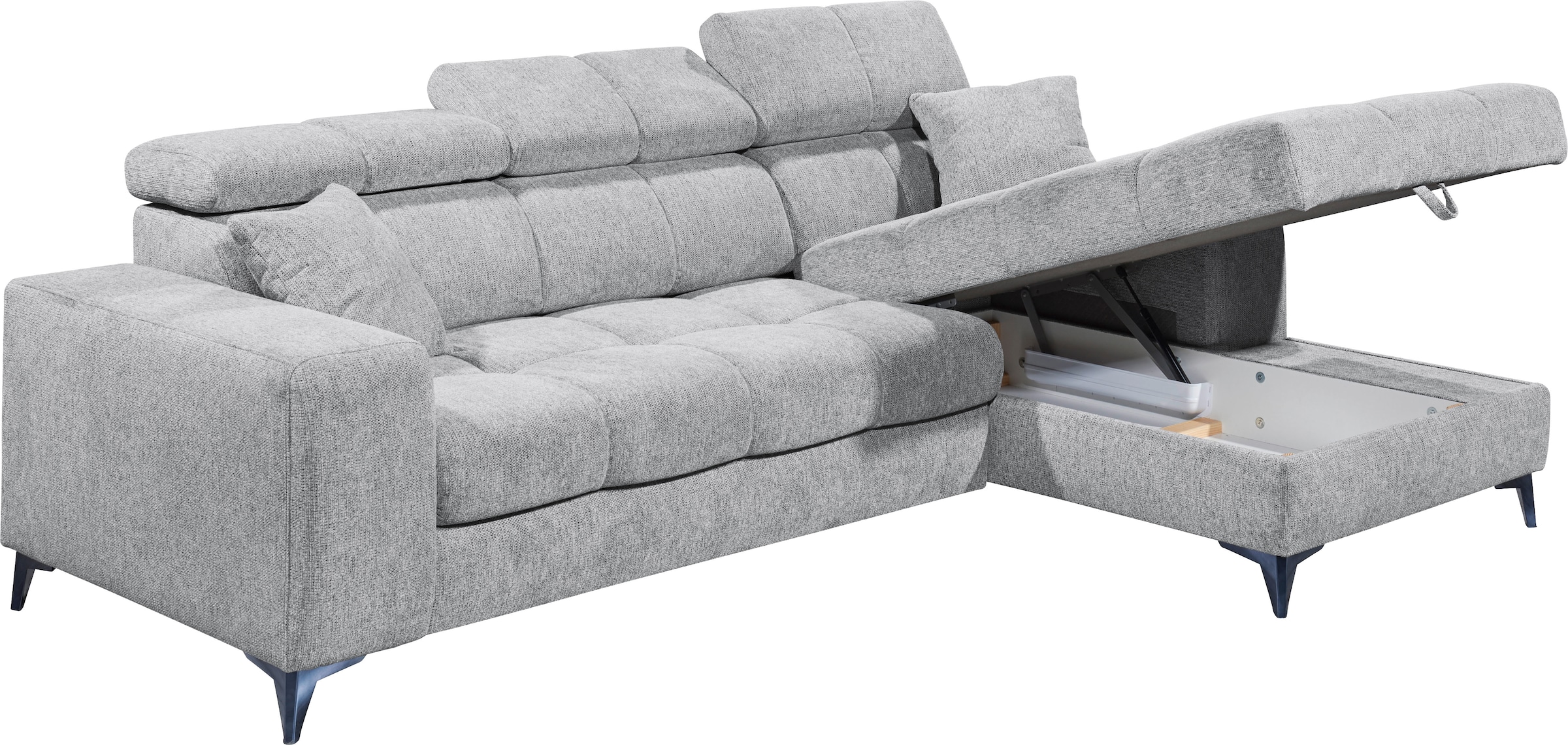 ED EXCITING DESIGN Ecksofa »Sydney L-Form mit Bettfunktion, Bettkasten, Kopfteilverstellung«, motorischer Sitztiefenverstellung, USB-Port & 2 Zierkissen