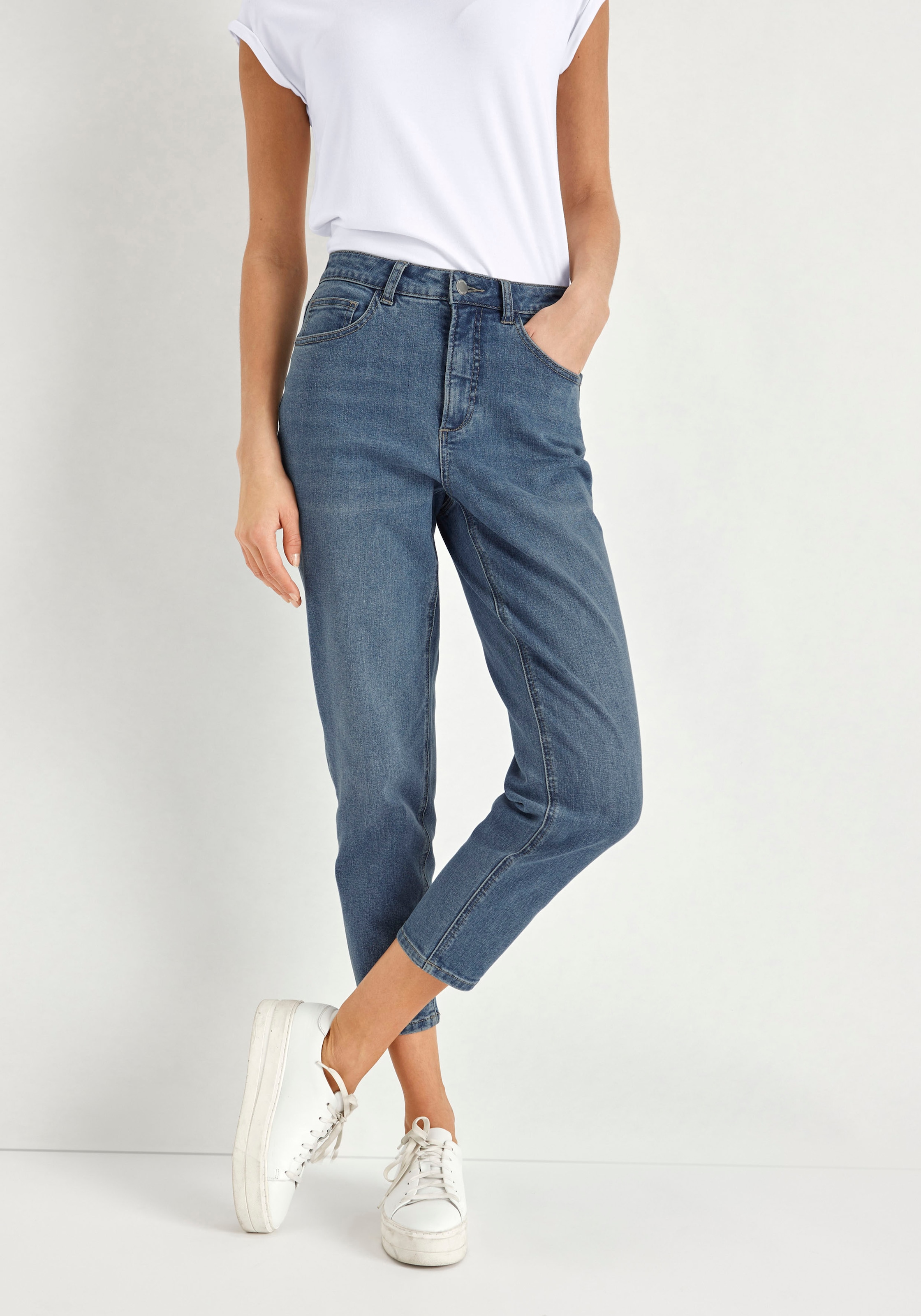 HECHTER PARIS Mom-Jeans, hohe Leibhöhe, knöchelfrei, mit Gürtelschlaufen