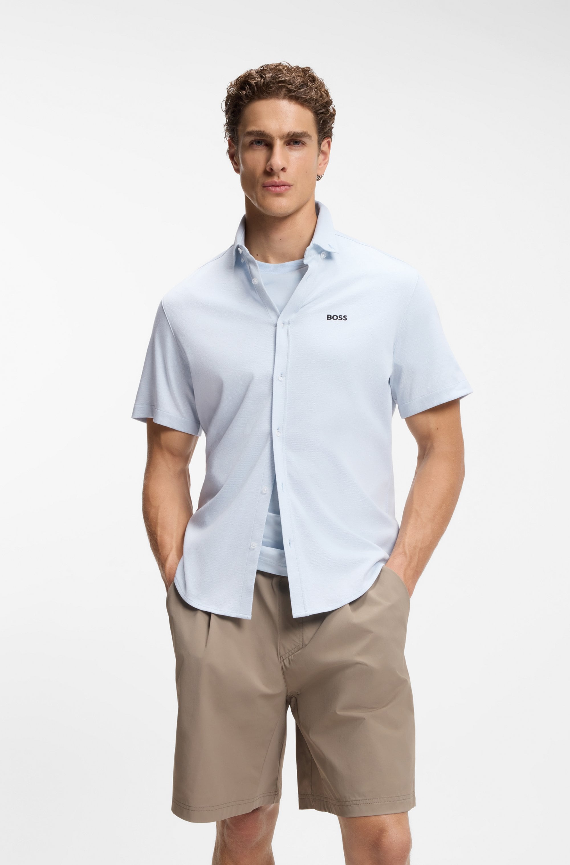 BOSS GREEN Kurzarmhemd »Motion S« Regular Fit, Button-down-Kragen, Kurzarm, Logo-Stickerei