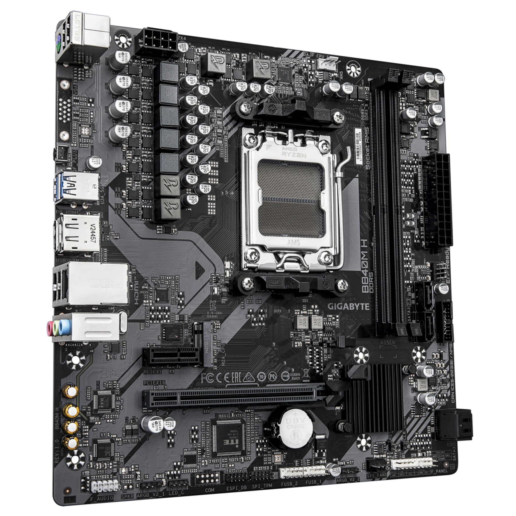 Gigabyte Mainboard »B840M H Mainboard - AMD Ryzen 9000 CPUs, 5+2+2 Phasen VRM, bis zu 7200«