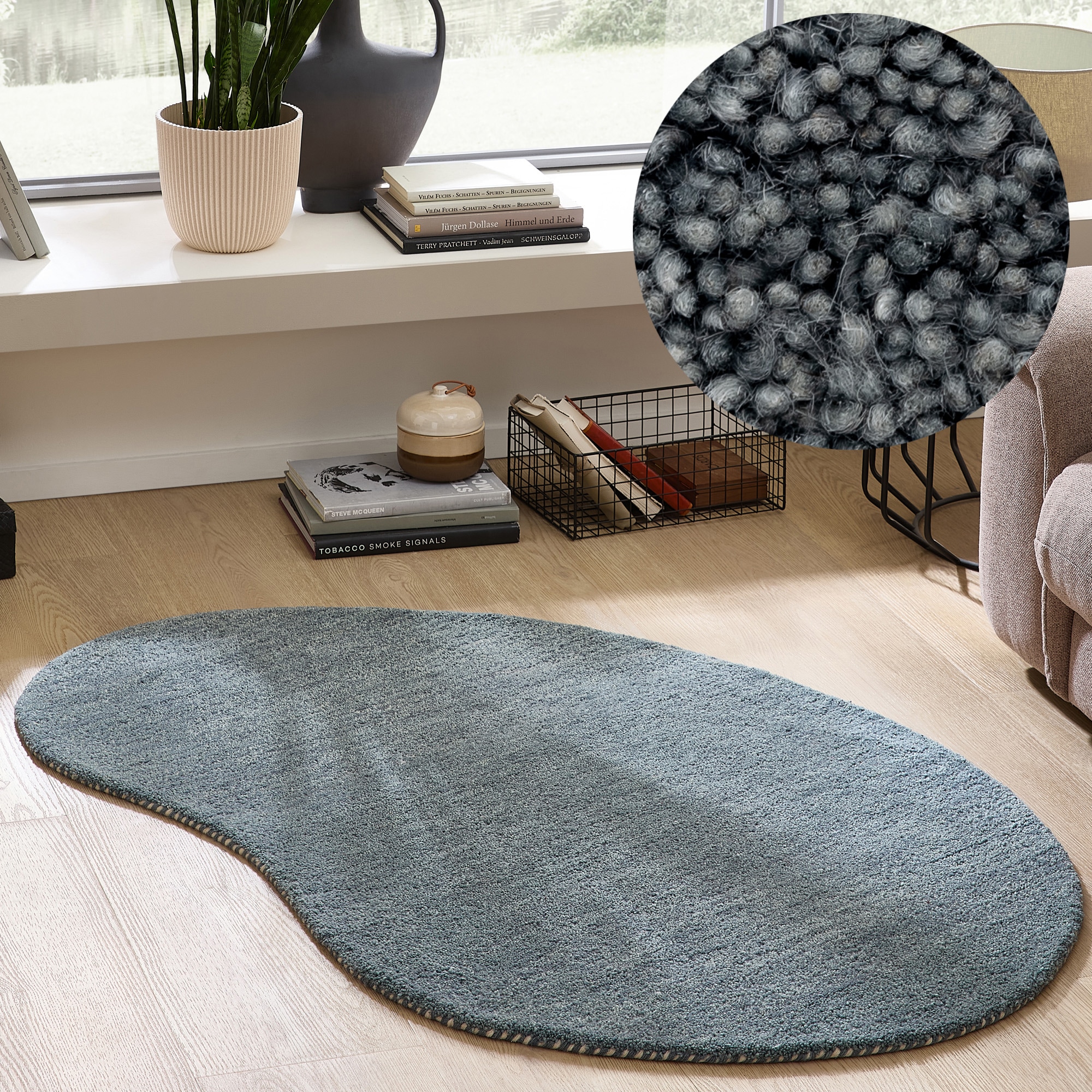 THEKO Wollteppich »Gabbeh Uni, Handgefertigt, Teppich, meliert, reine Wolle,« oval 14 mm Höhe Schlafzimmer, Wohnzimmer, Esszimmer, auch als Läufer, eckig  oder rund