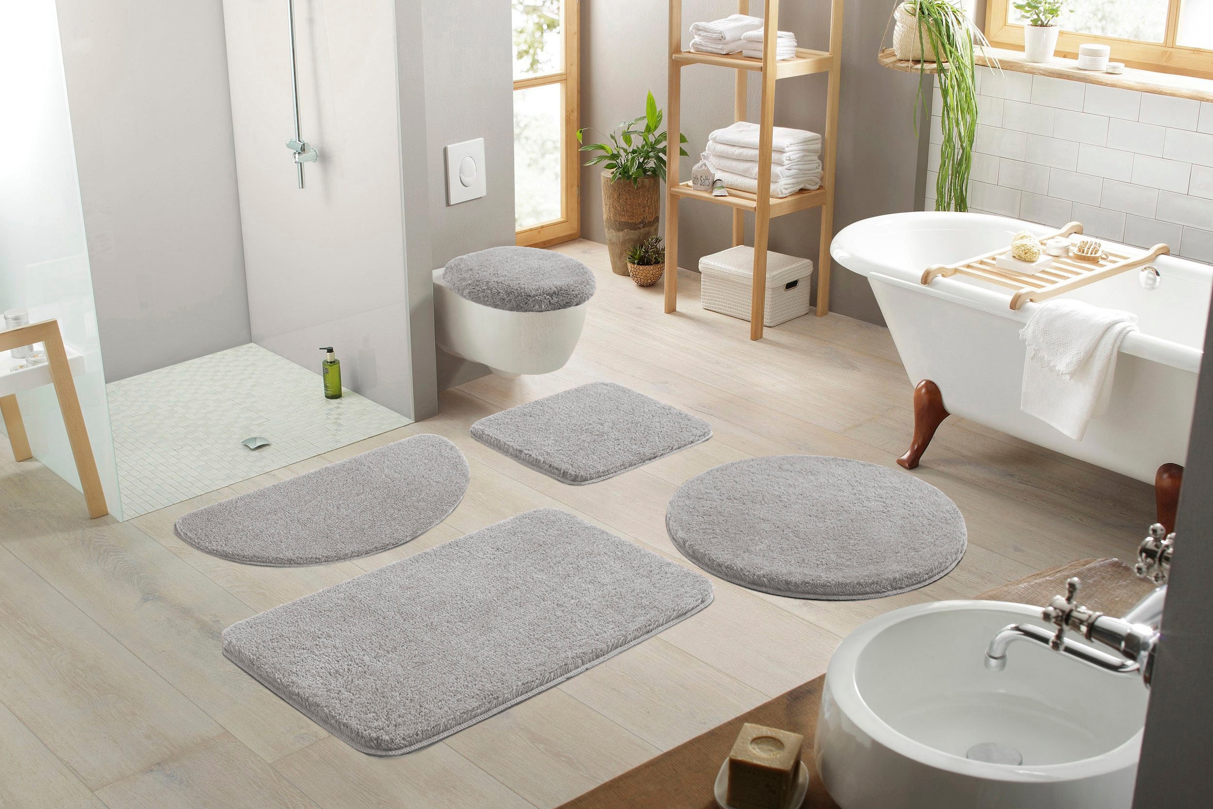 my home Badematte »Merida, Badvorleger, Badezimmer Teppich«, rutschhemmend beschichtet, fußbodenheizungsgeeignet-schnell trocknend-strapazierfähig, Badteppich, Uni Farben, rechteckig, rund & als 2-tlg. Set erhältlich