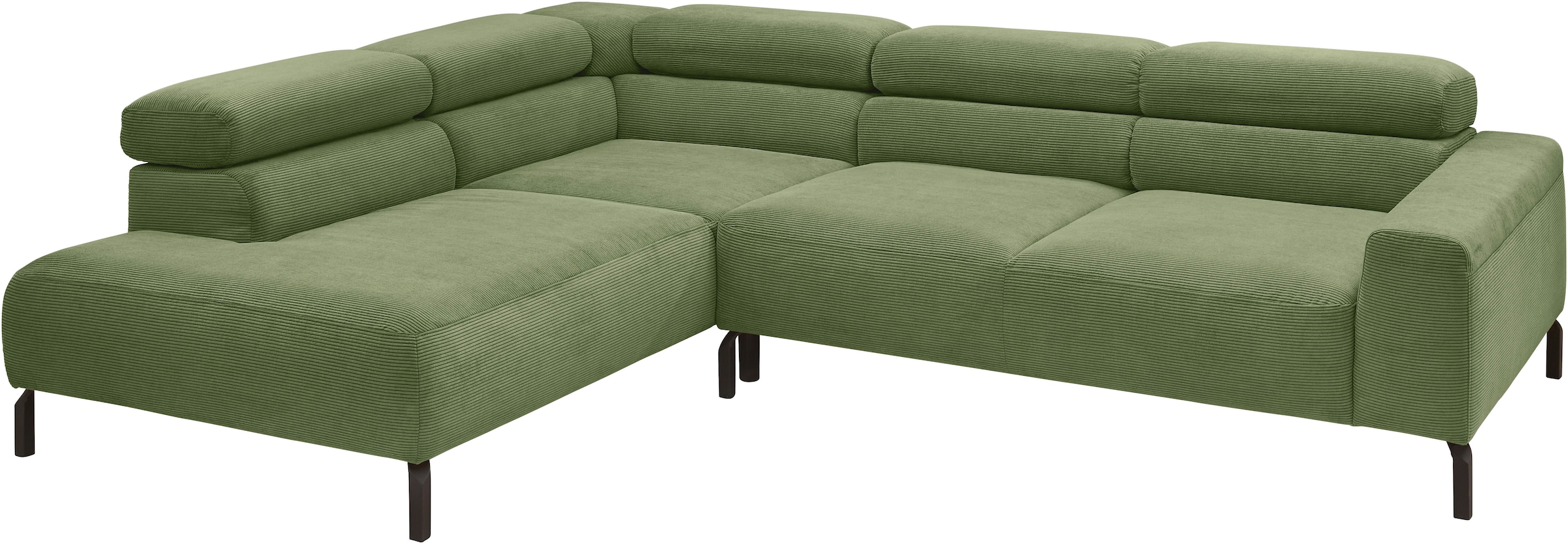 Home affaire Ecksofa »Antonelli, L-Form,  inkl. Kopfteilverstellung, Breite 276 cm« ohne Sitztiefenverstellung, in Feincord, moos