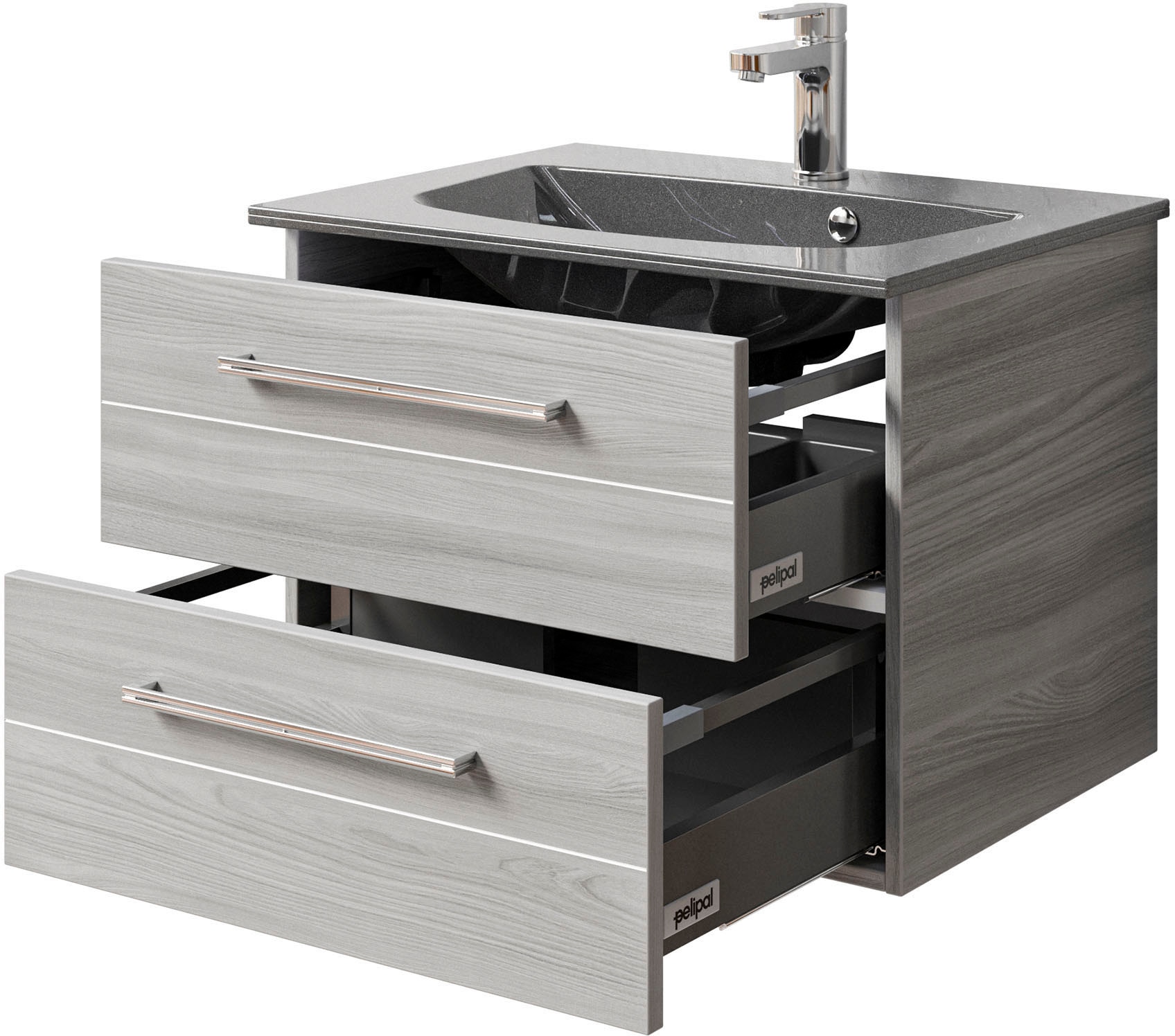 Saphir Waschtisch »Serie 6025 Mineralmarmor-Waschtisch mit Unterschrank, 67 cm breit«, Waschplatz mit 2 Schubladen, hängend, verschiedene Ausführungen