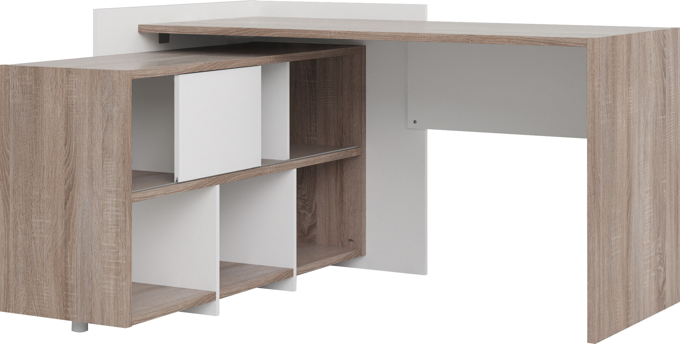 Regal-Schreibtisch „Plus“, mit vielen Stauraummöglichkeiten, zeitloses Design, weiß/naturfarben + trüffel + trüffel B/H/T: 140 cm x 80 cm x 60 cm