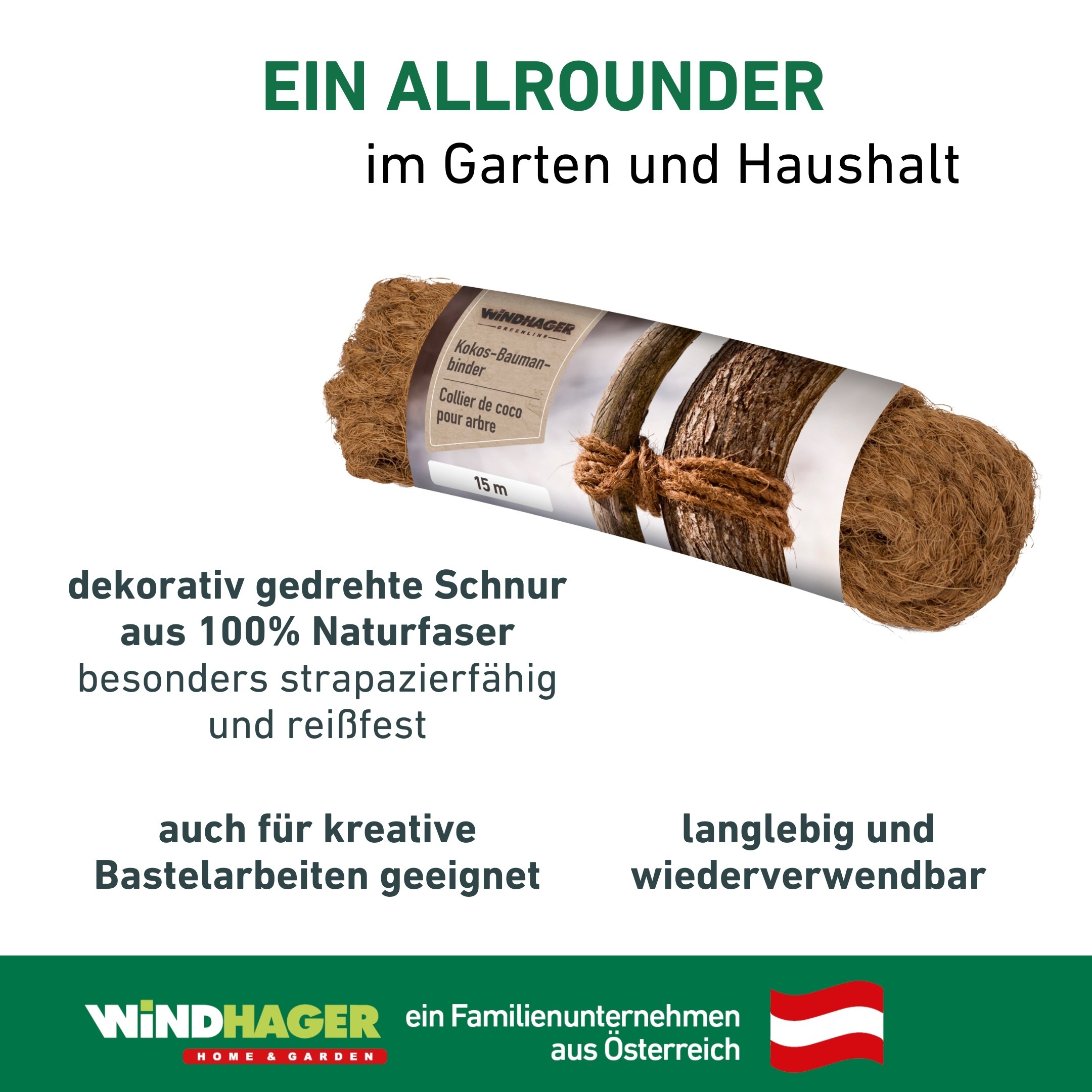 Windhager Pflanzschnur »Kokos-Baumanbinder, Garn aus 100% Kokosfaser« 1 Stk. tlg. Kokoseil zur Stabilisierung von Bäumen und Pflanzen, Baum-Kordel 15 m