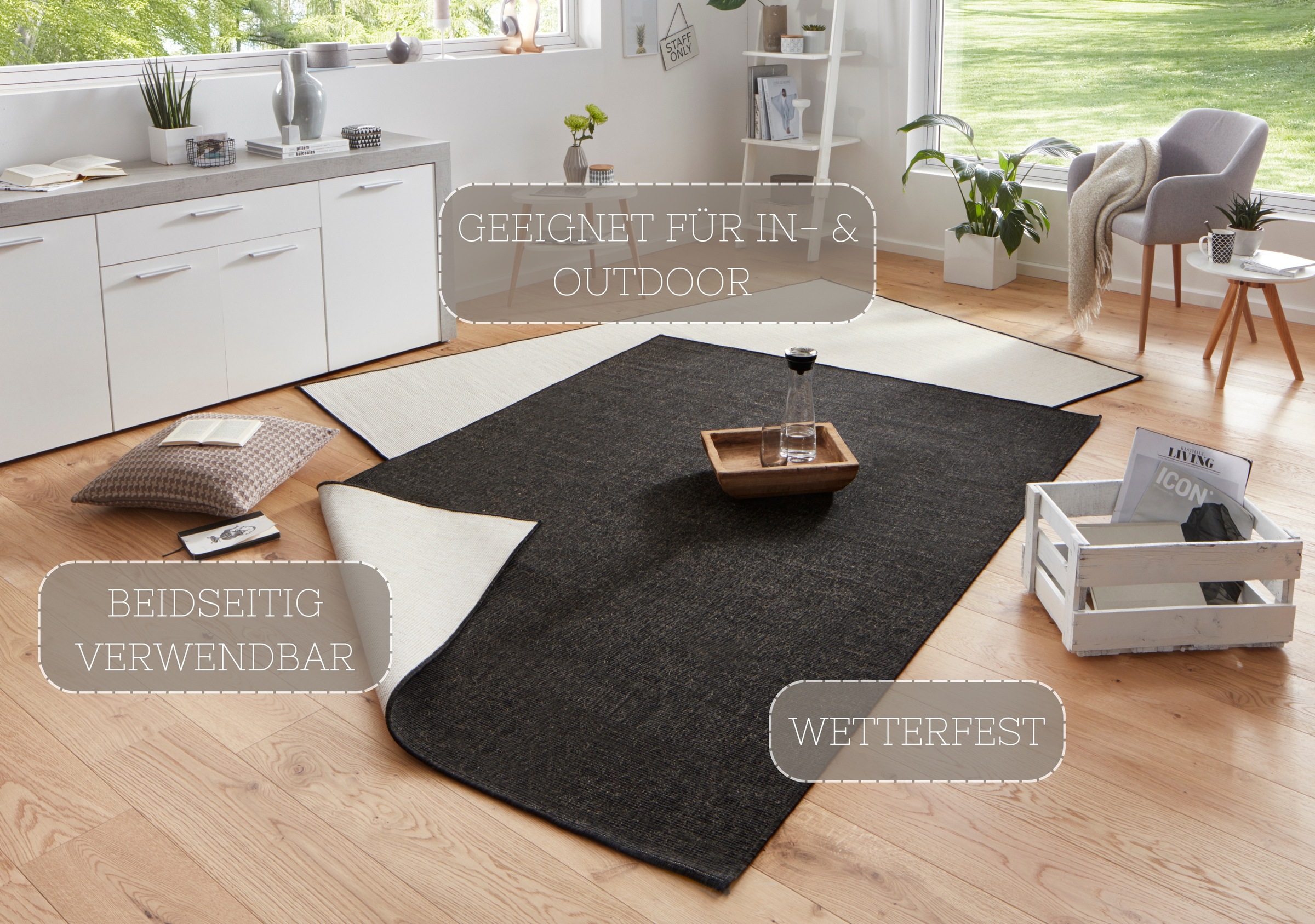 HANSE Home Teppich »Miami Wendeteppich«, rechteckig, 5 mm Höhe, In-& Outdoor, Wetterfest, Balkon, Läufer, Wohnzimmer, Wasserfest