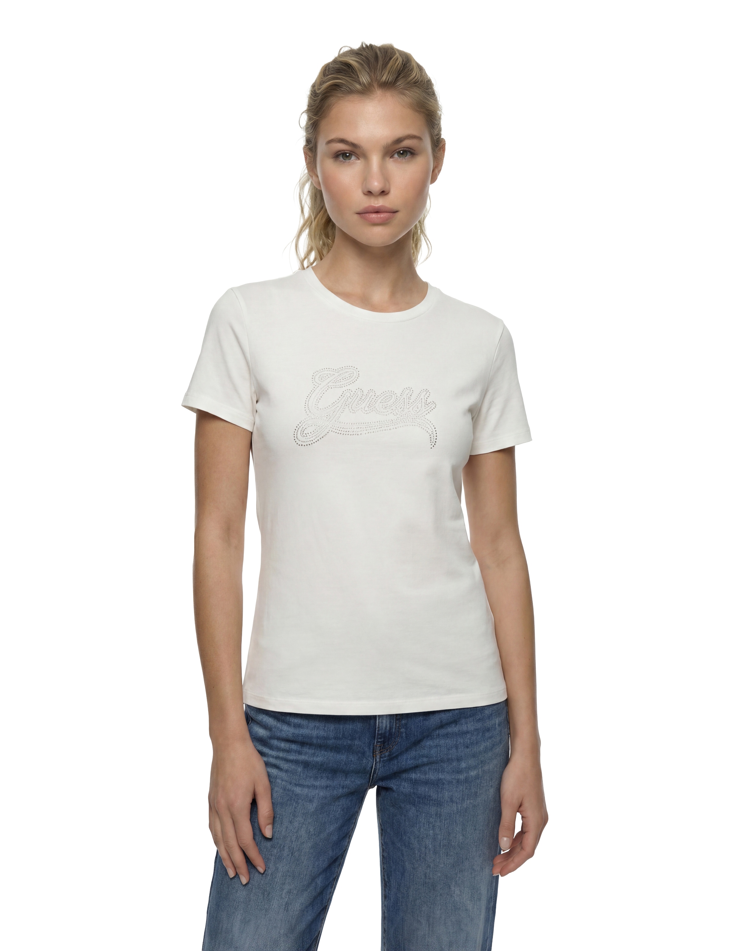 Guess T-Shirt »SS GUESS STUD LOGO EASY TEE« mit Nietenbesatz, Regular Fit