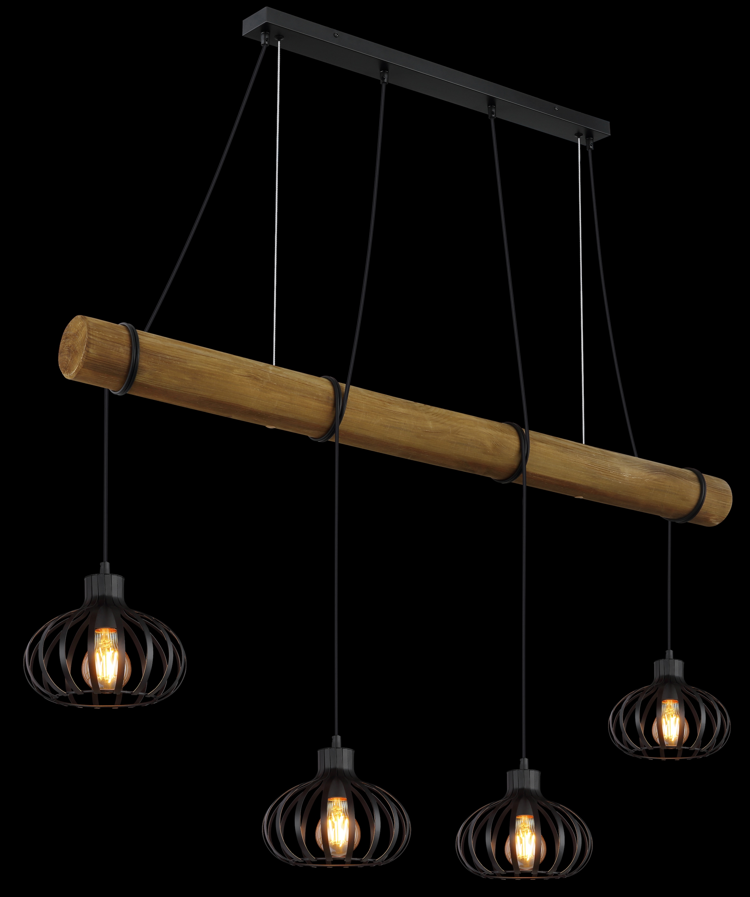 GLOBO LIGHTING Hängeleuchte »CALDWELL« E27 1 Stk. Schwarze Hängeleuchte, Holz & Metallstäbe, Kabel zum Herumwickeln
