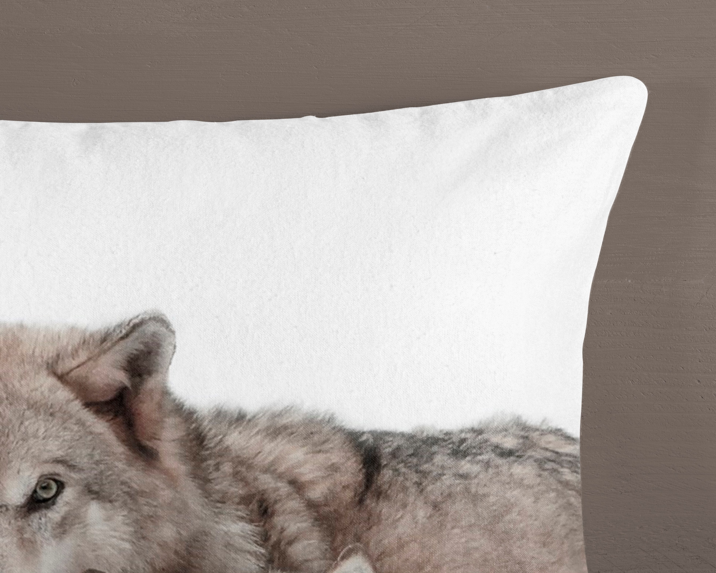 good morning Wendebettwäsche »Fera«, Biber, 135x200, Warm, Weich, Wendeoptik, Reißverschluss, Wolf, Sand