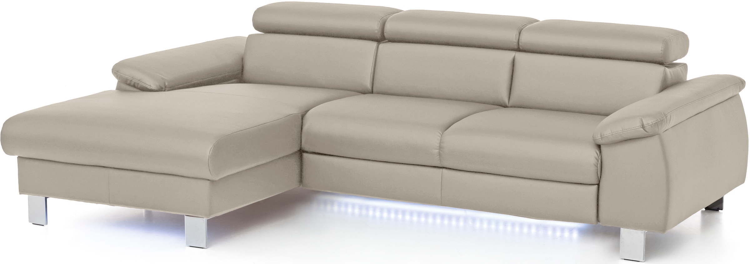 COTTA Ecksofa Komaris, Ecksofa, wahlweise mit RGB-LED-Beleuchtung und Bettfunktion/Bettkasten