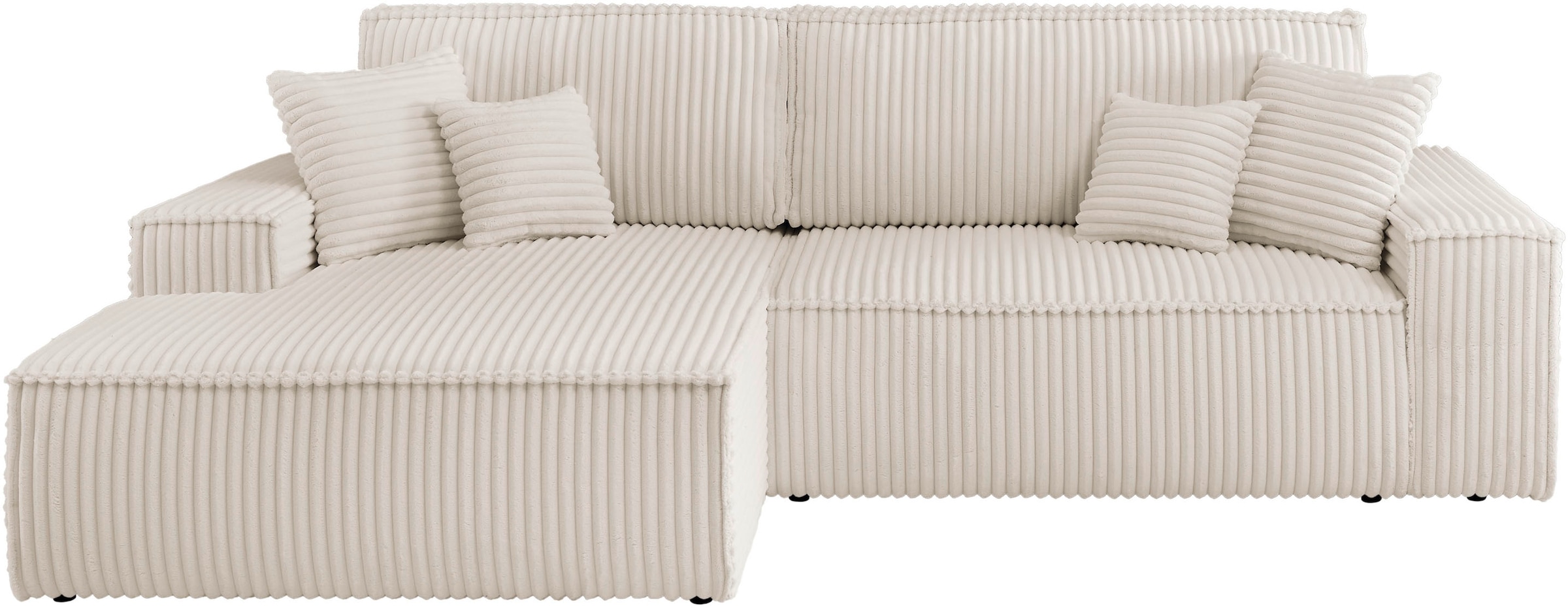 andas Ecksofa »Finnley Schlafsofa 267 cm in Bouclé, Struktur fein u. Cord, L-Form,«, Schlaffunktion m. Bettkasten (136/210 cm), Bouclé, Struktur und Cord