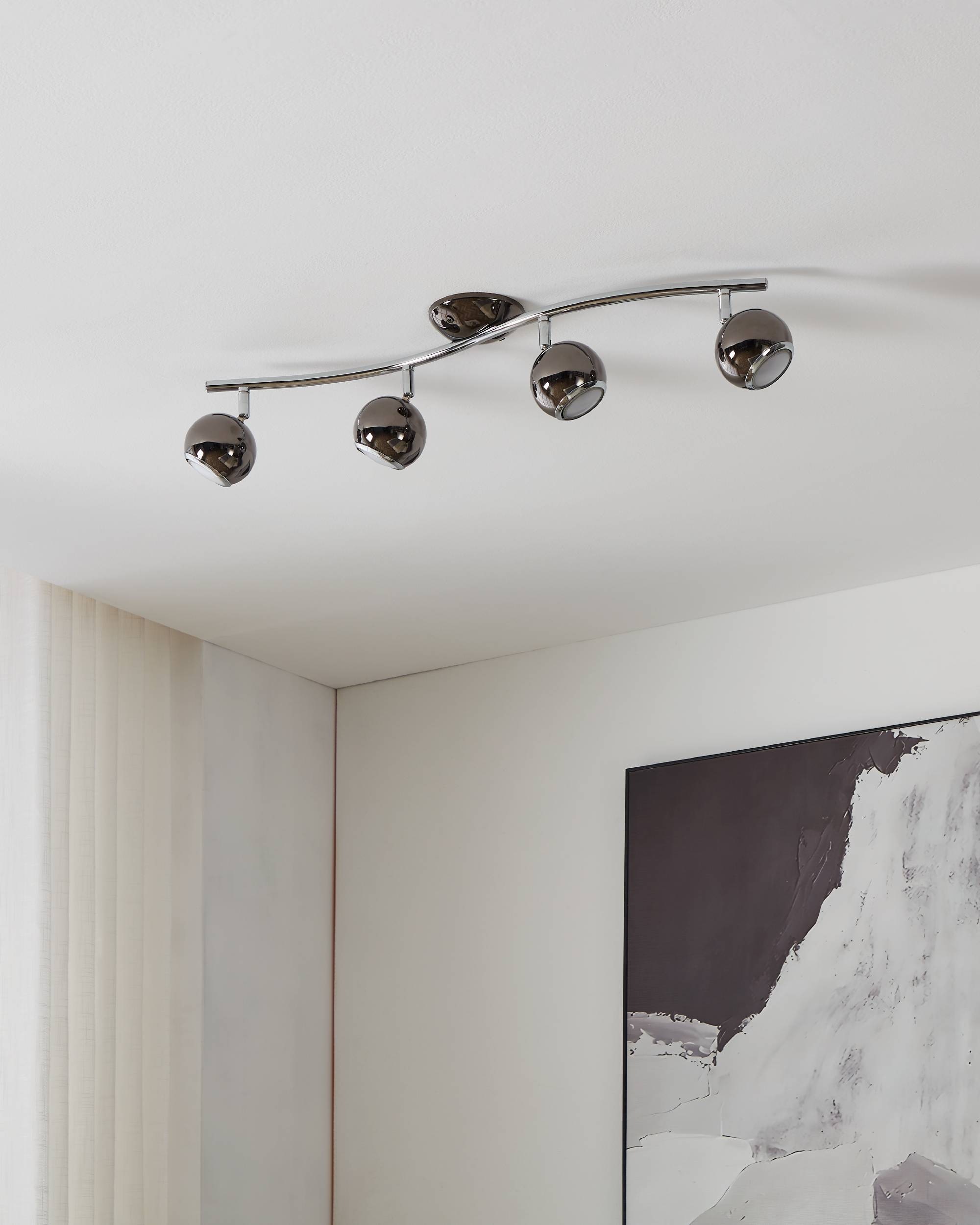 EGLO Deckenleuchte »Bimeda Deckenlampe, Flurlampe, Deckenstrahler aus Metall, GU10, Lampe« GU10 1 Stk. Warmweiß Spot - L64 x B10 cm - nickel-nero, chrom - 4X2,8W inkl.