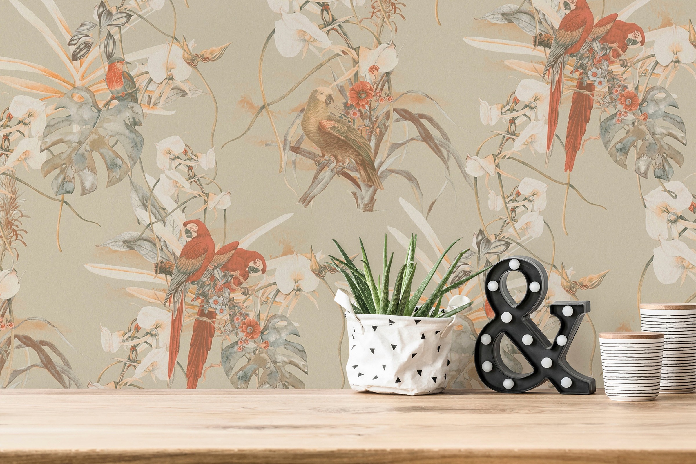 A.S. Création Vliestapete »PintWalls Papagei Floral«, matt-gemustert-neutral, Blätter Tapeten Wohnzimmer Schlafzimmer Küche modern Design Wandtapete