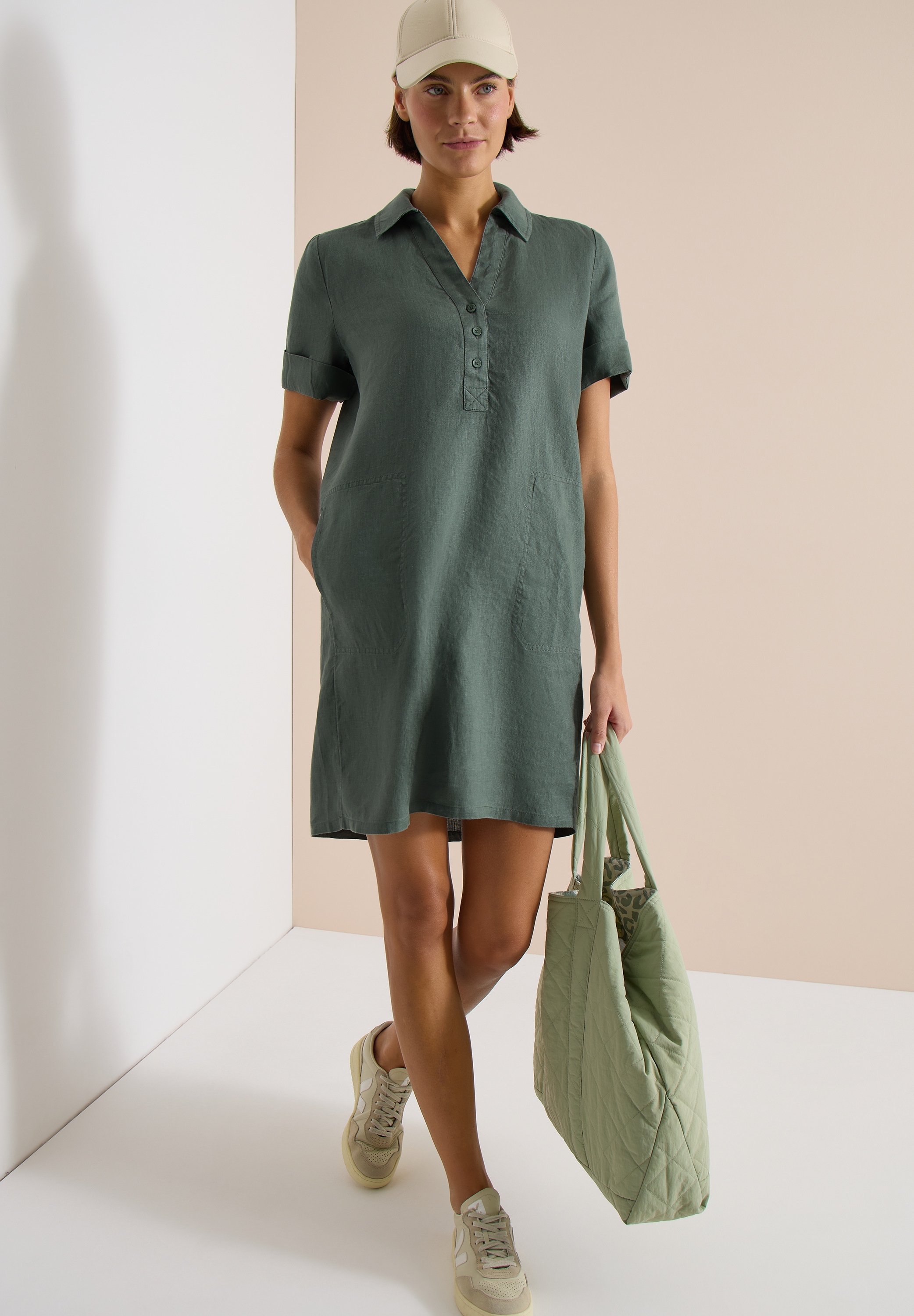Cecil Blusenkleid Eingrifftaschen Sommerkleid aus Leinen